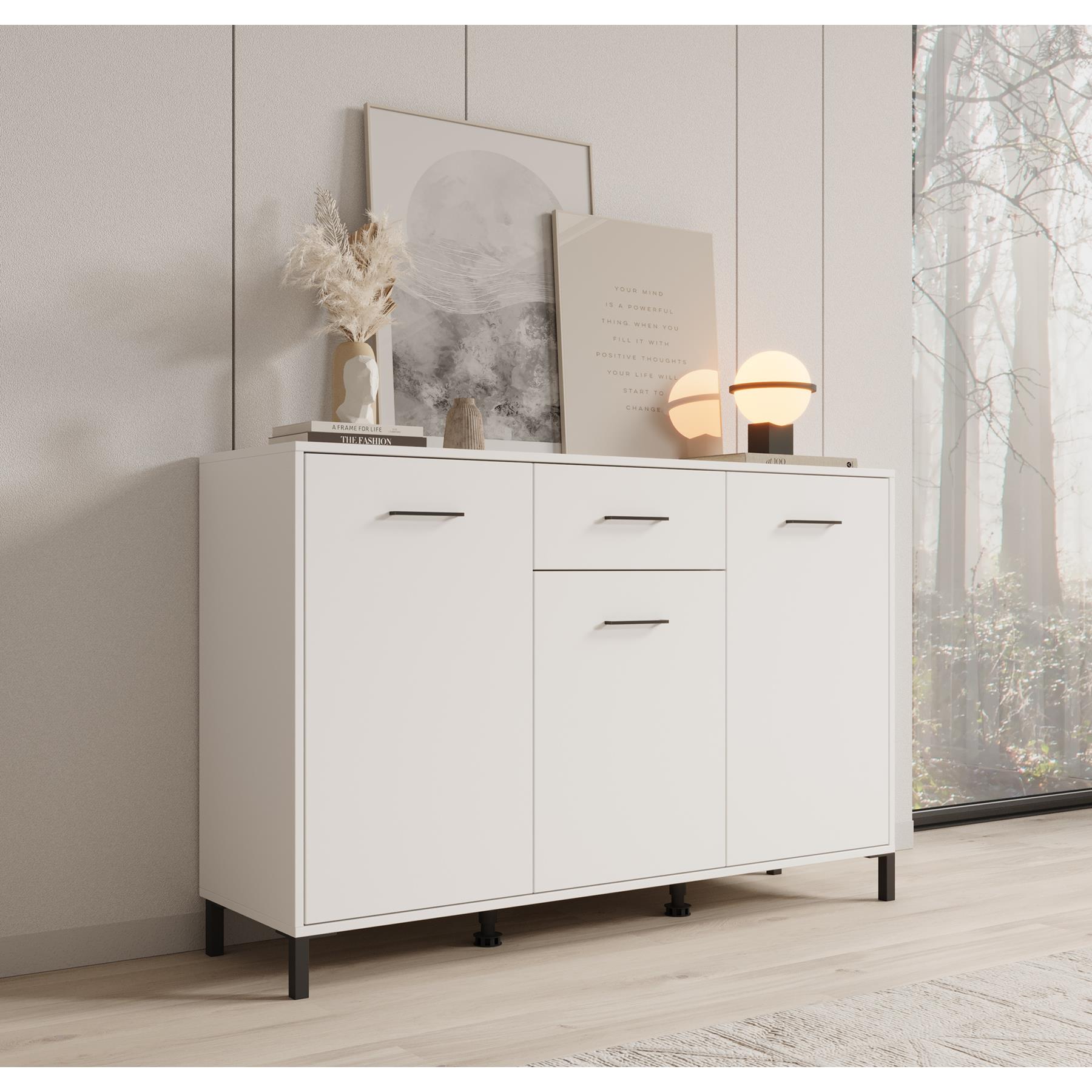 Meubella Dressoir Vidor - Wit - 138 cm - 1 lade