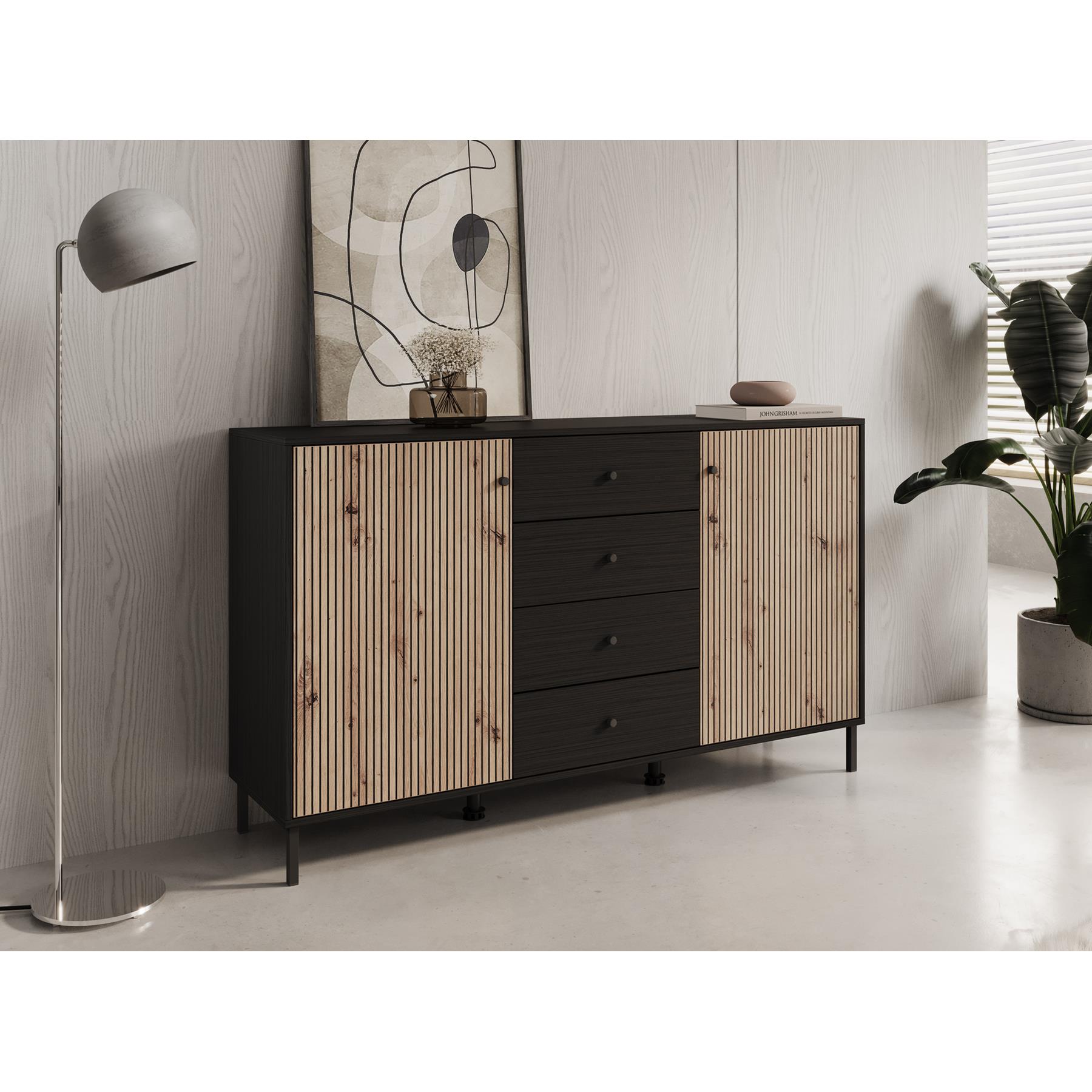 Meubella Dressoir Charles - Zwart eiken - 157 cm