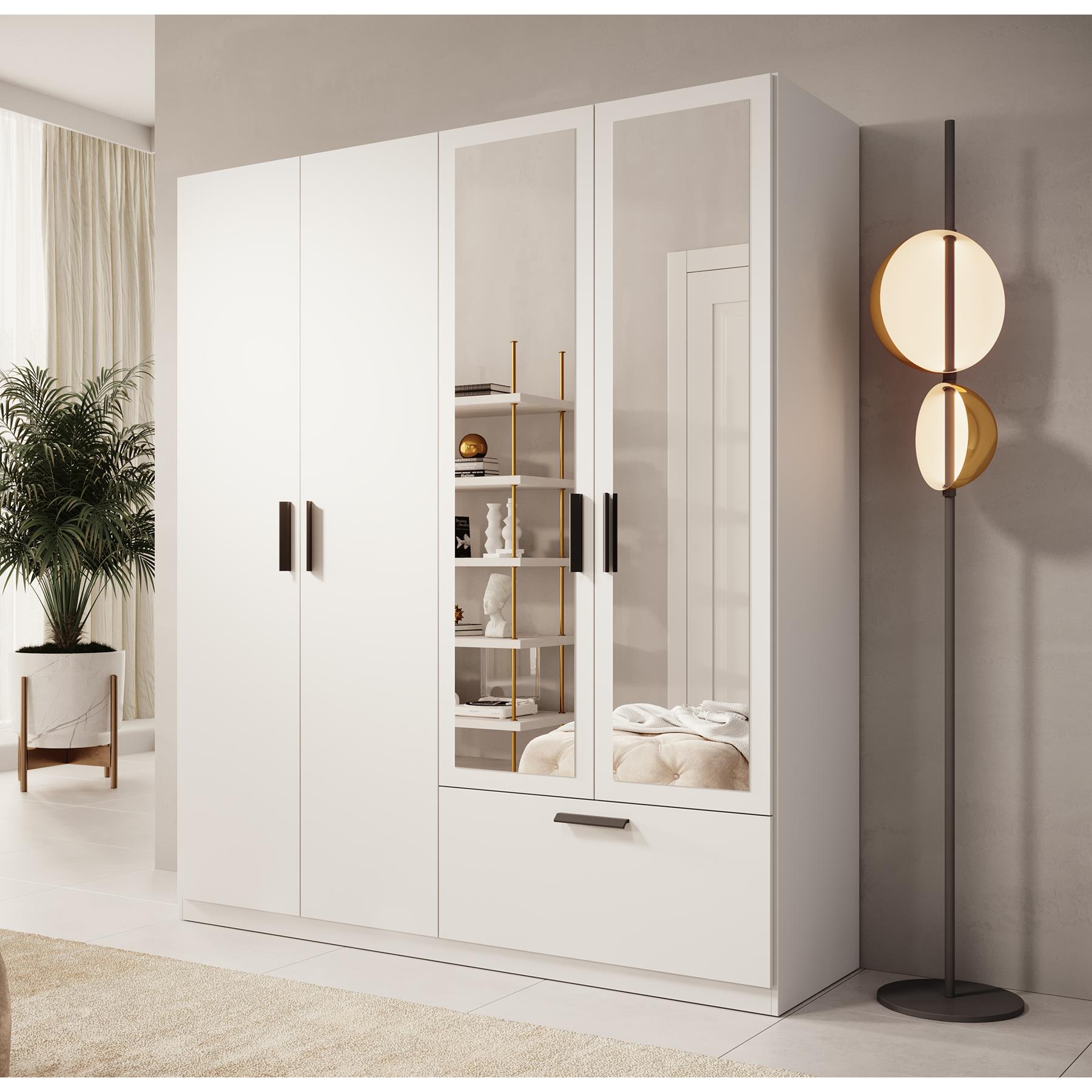 Meubella Kledingkast Lillian - Wit - 180 cm - Met spiegel