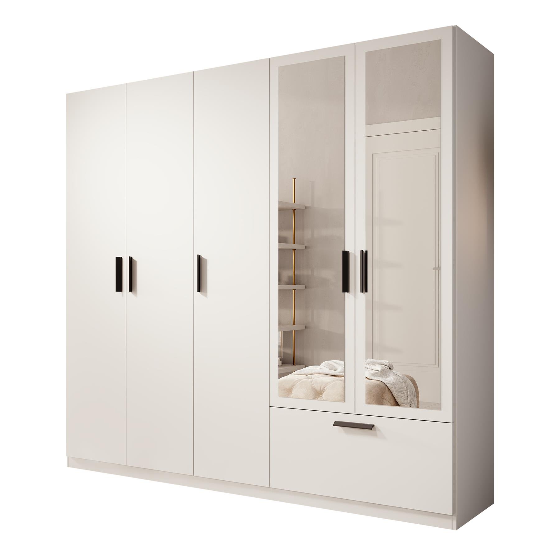 Meubella Kledingkast Lillian - Wit - 225 cm - Met spiegel