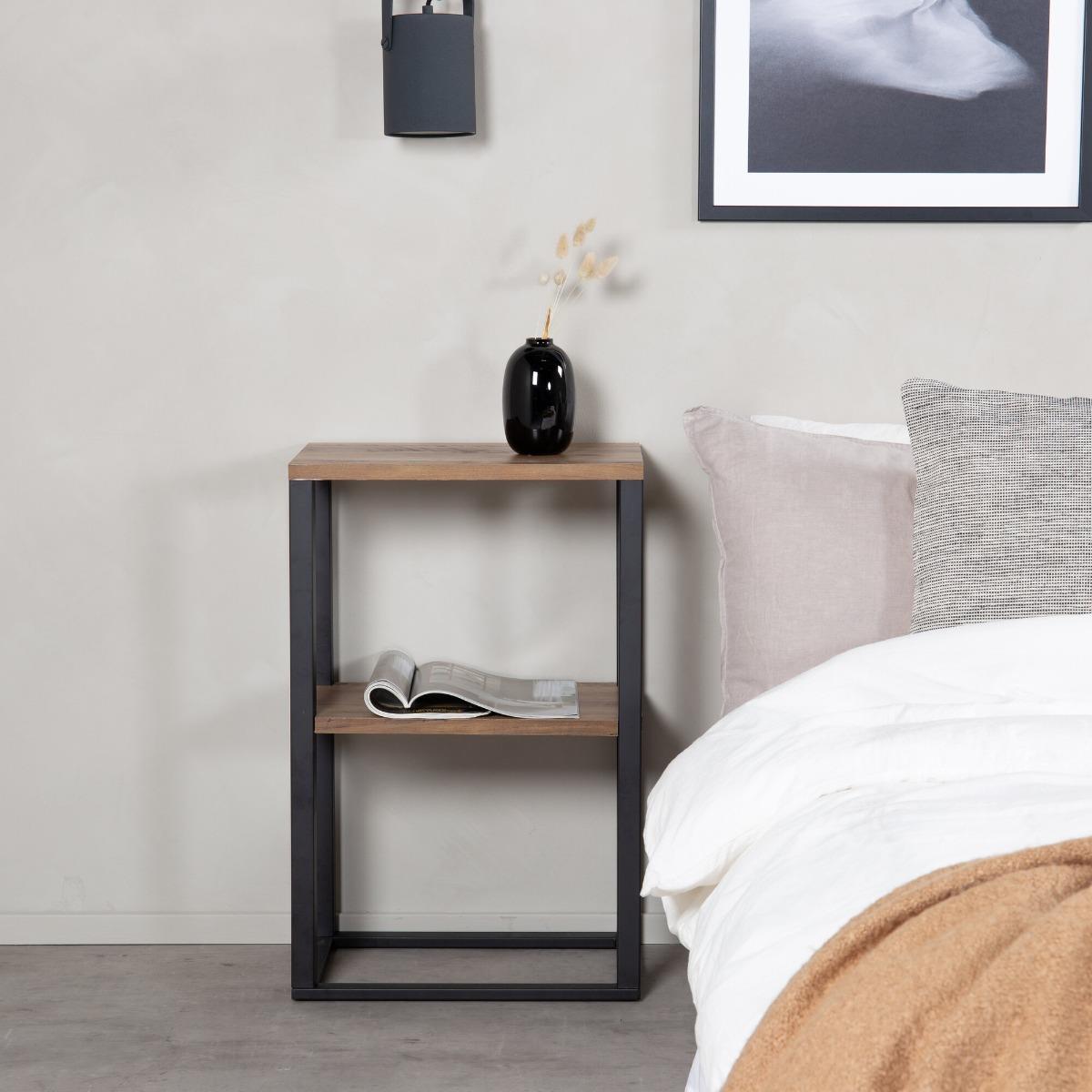 Fjôrd - Nachtkastje Zwart Teak-look - 55x30x70cm - Rise