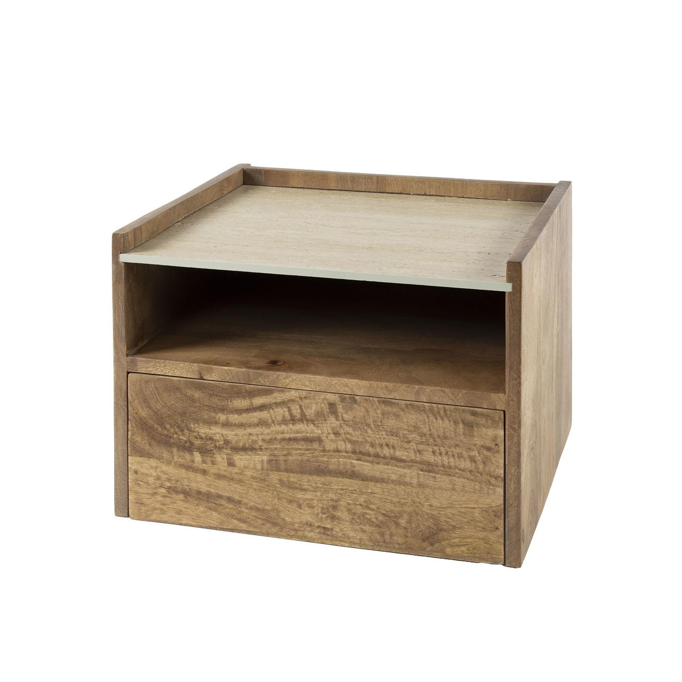 Giga Meubel - Nachtkastje Zwevend Travertin|Hout - 40x35x30cm - Nuovo