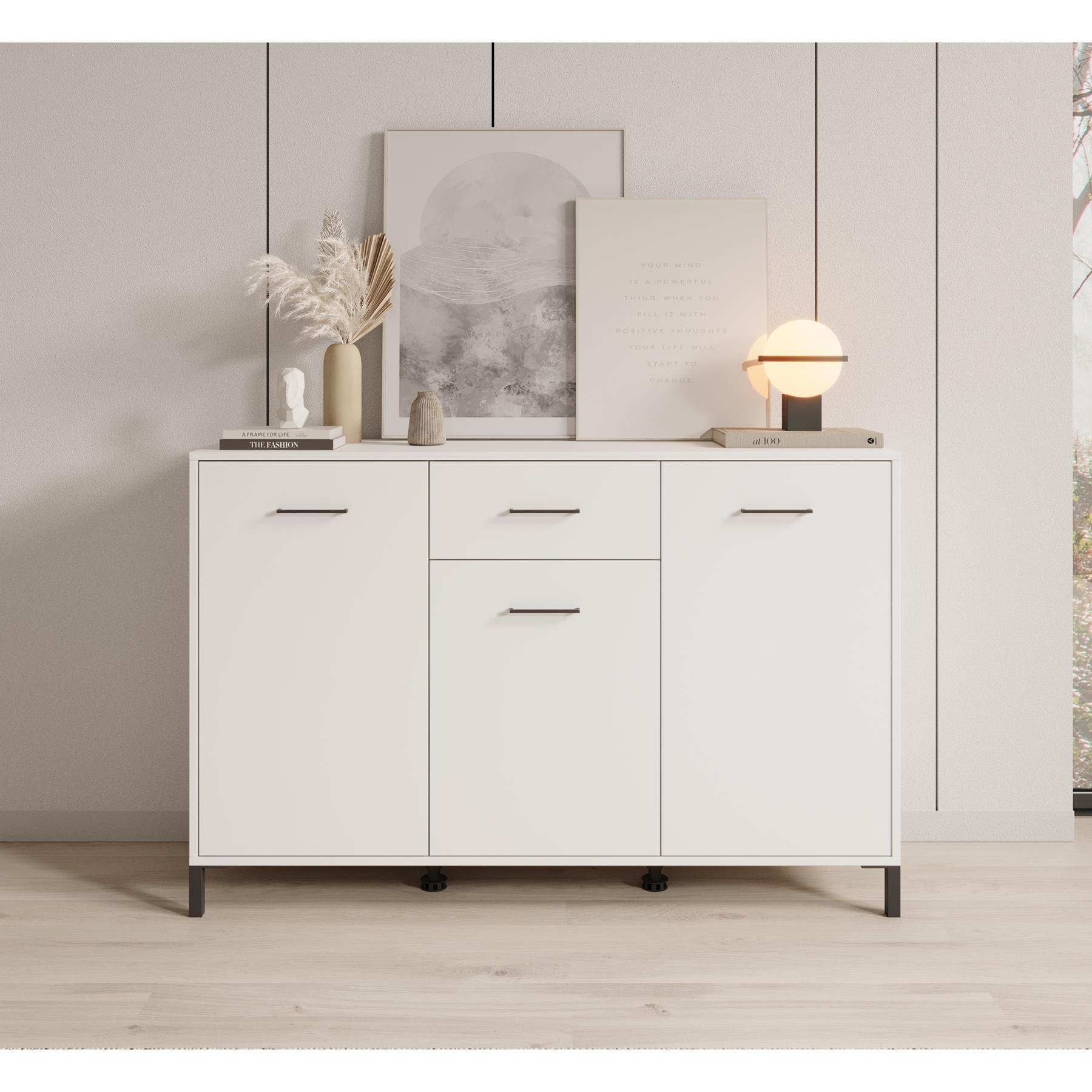 Meubella Dressoir Vidor - Wit - 138 cm - 1 lade