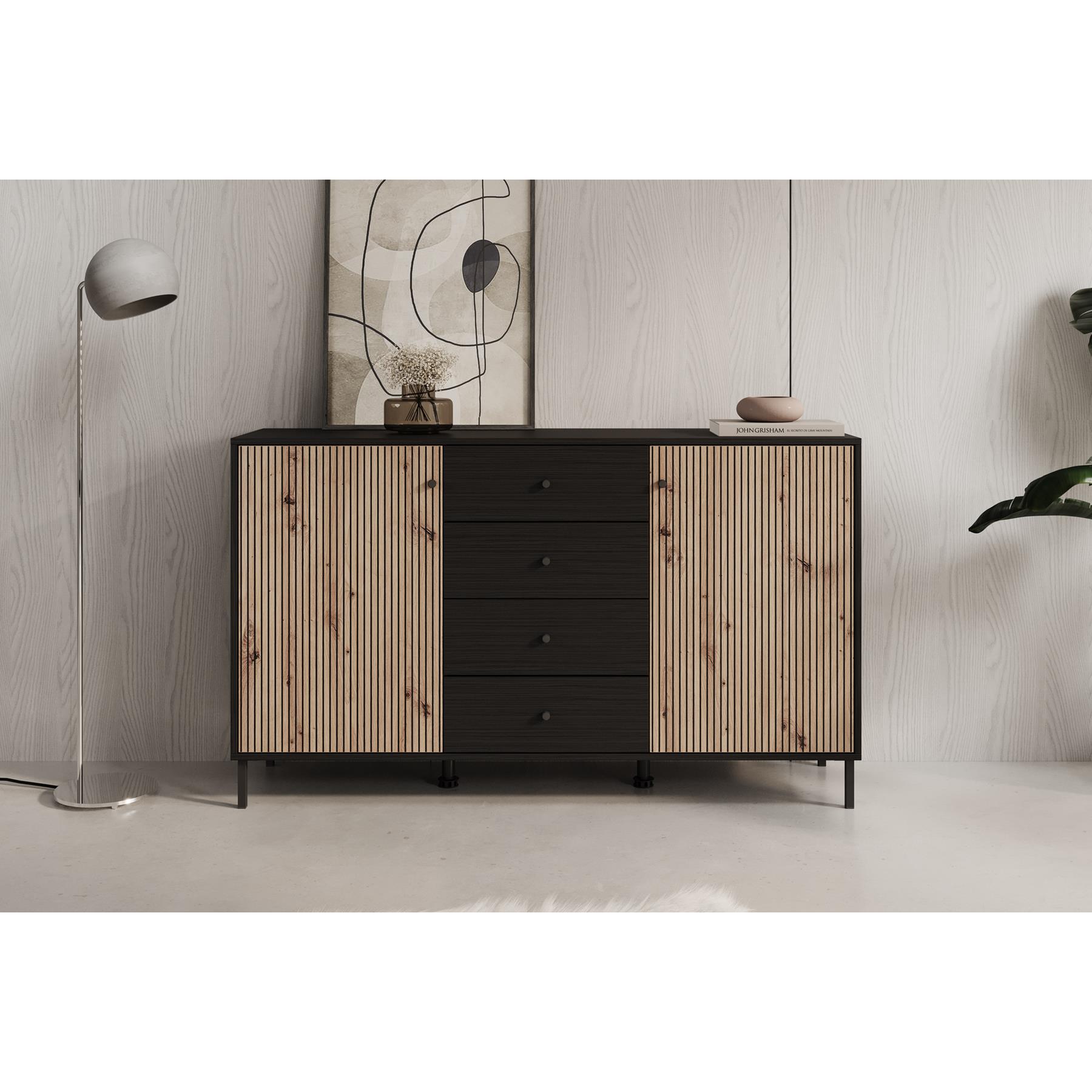 Meubella Dressoir Charles - Zwart eiken - 157 cm