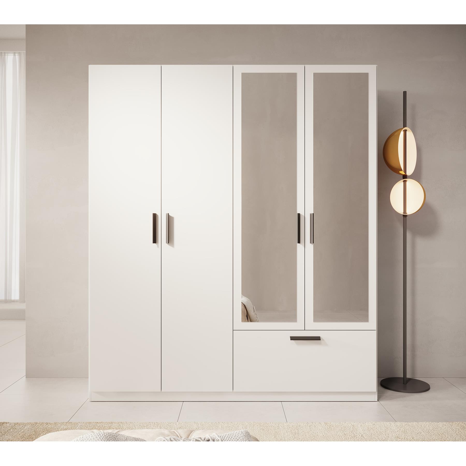 Meubella Kledingkast Lillian - Wit - 180 cm - Met spiegel