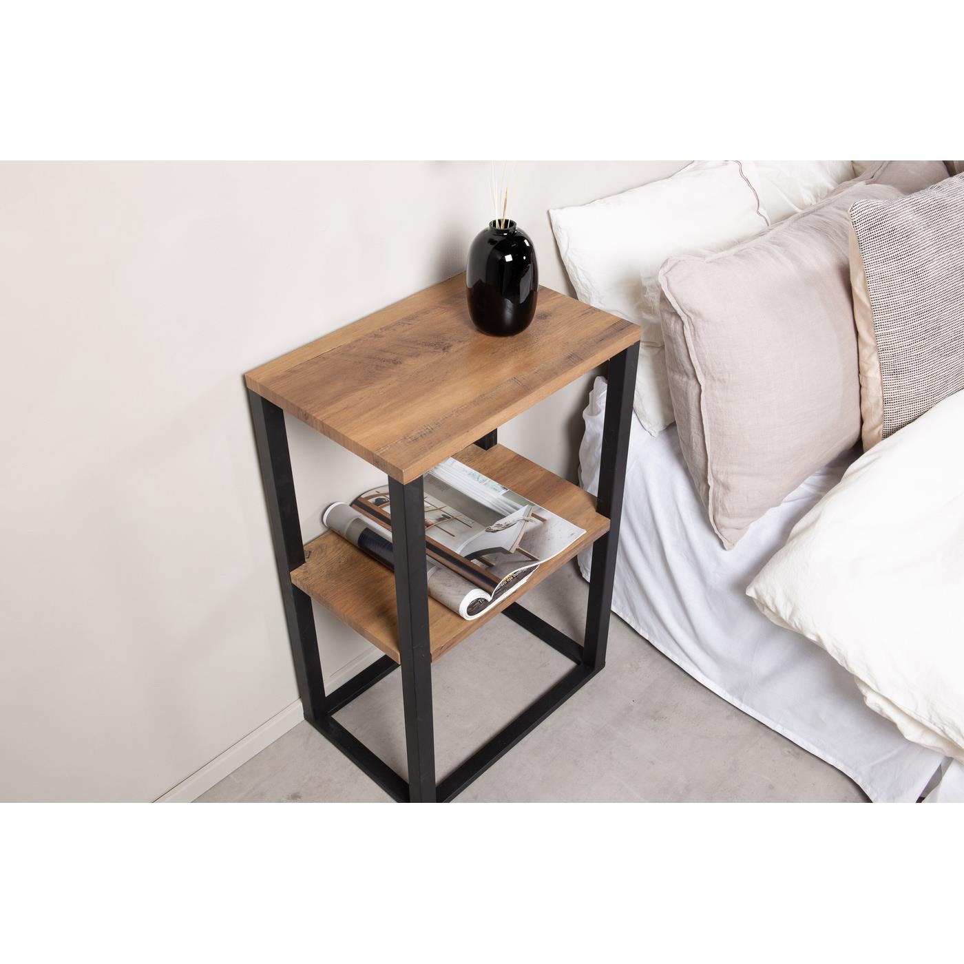 Fjôrd - Nachtkastje Zwart Teak-look - 55x30x70cm - Rise