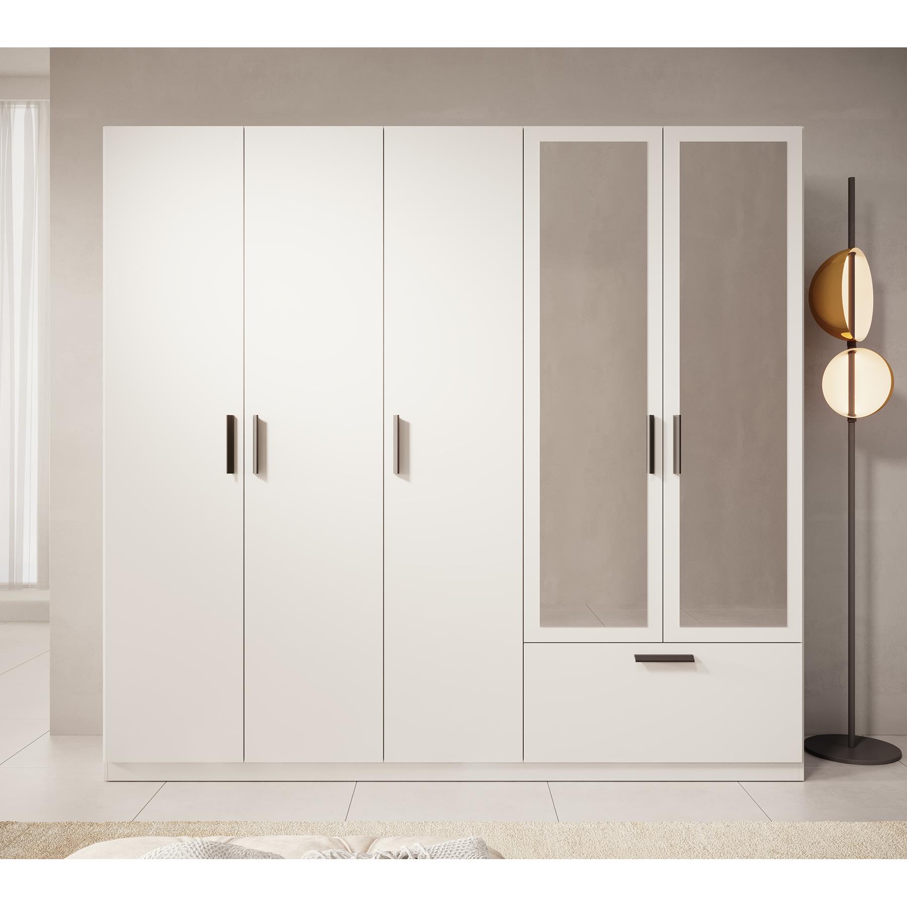 Meubella Kledingkast Lillian - Wit - 225 cm - Met spiegel