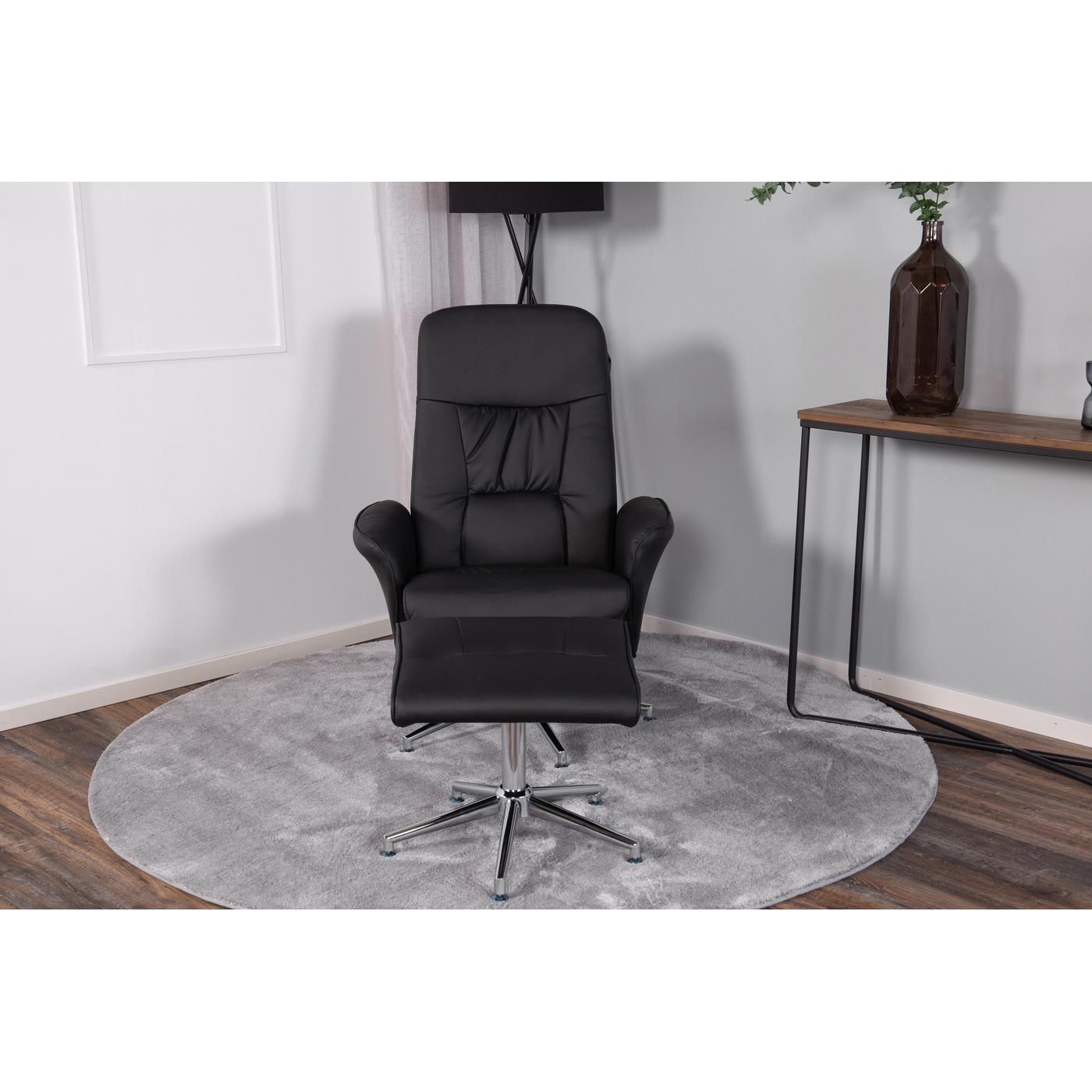 Fjôrd - Relax Fauteuil Zwart Met Ottoman - Pu leer - Rolf
