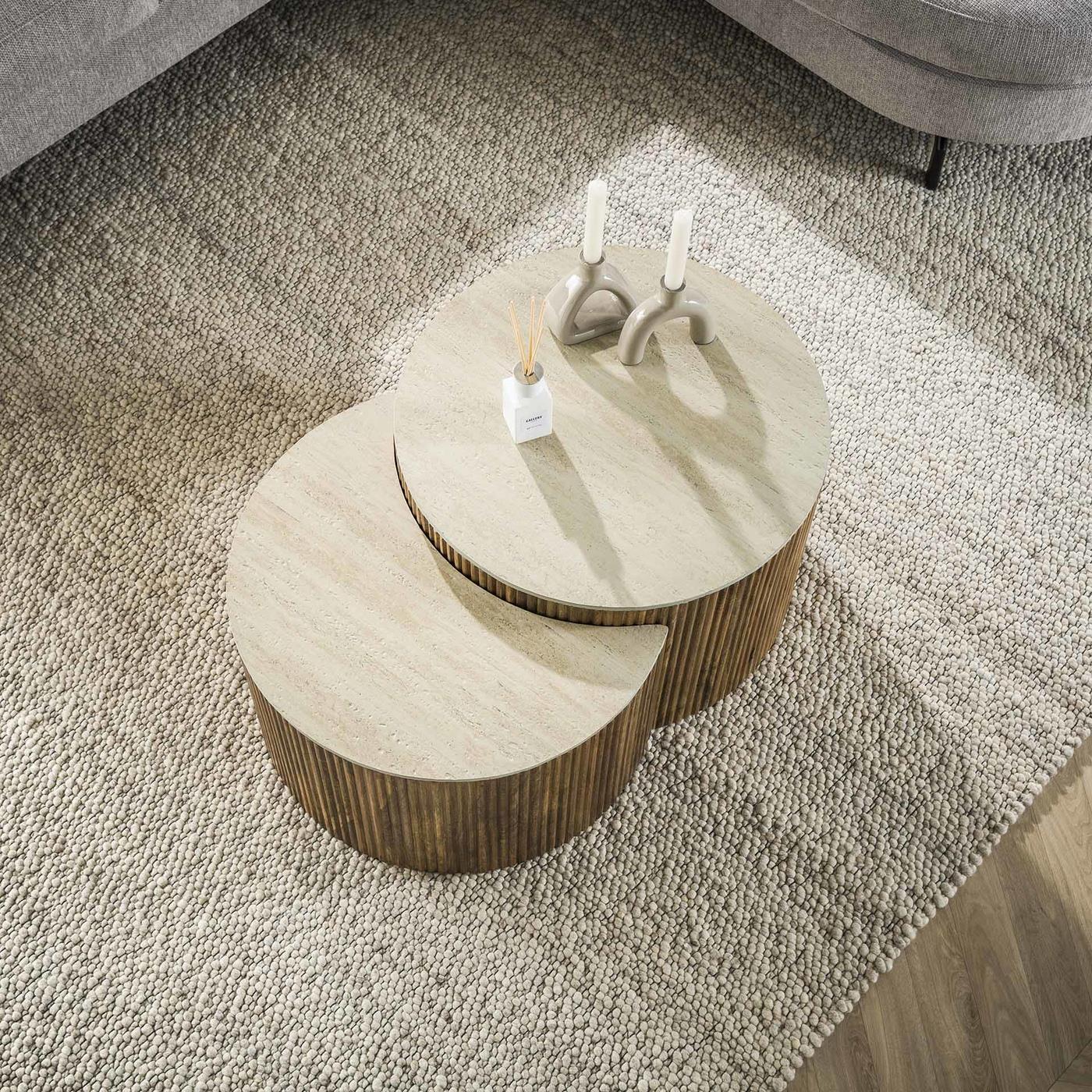 Giga Meubel - Salontafel Halfrond Travertin|Hout - Set Van 2 - Nuovo