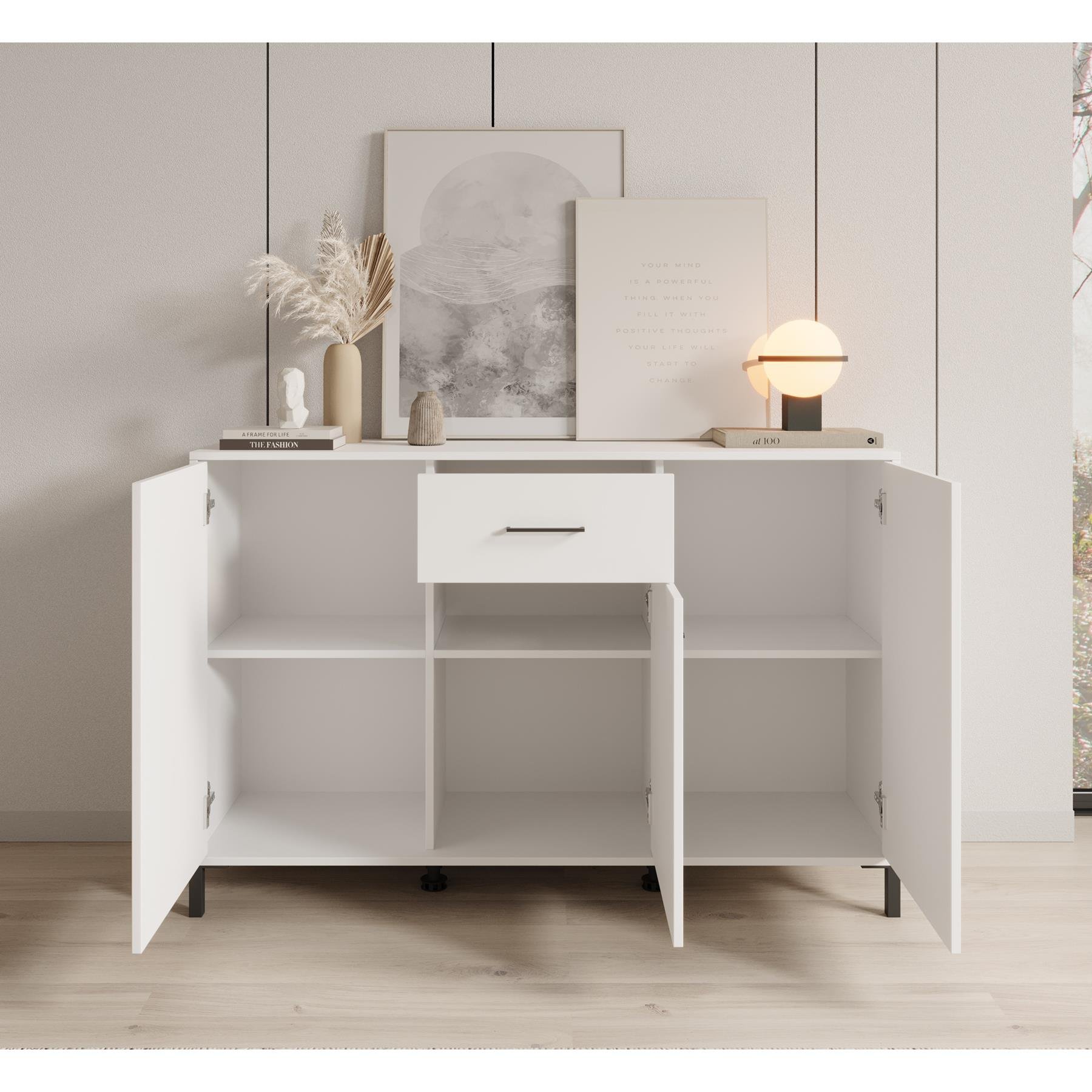Meubella Dressoir Vidor - Wit - 138 cm - 1 lade