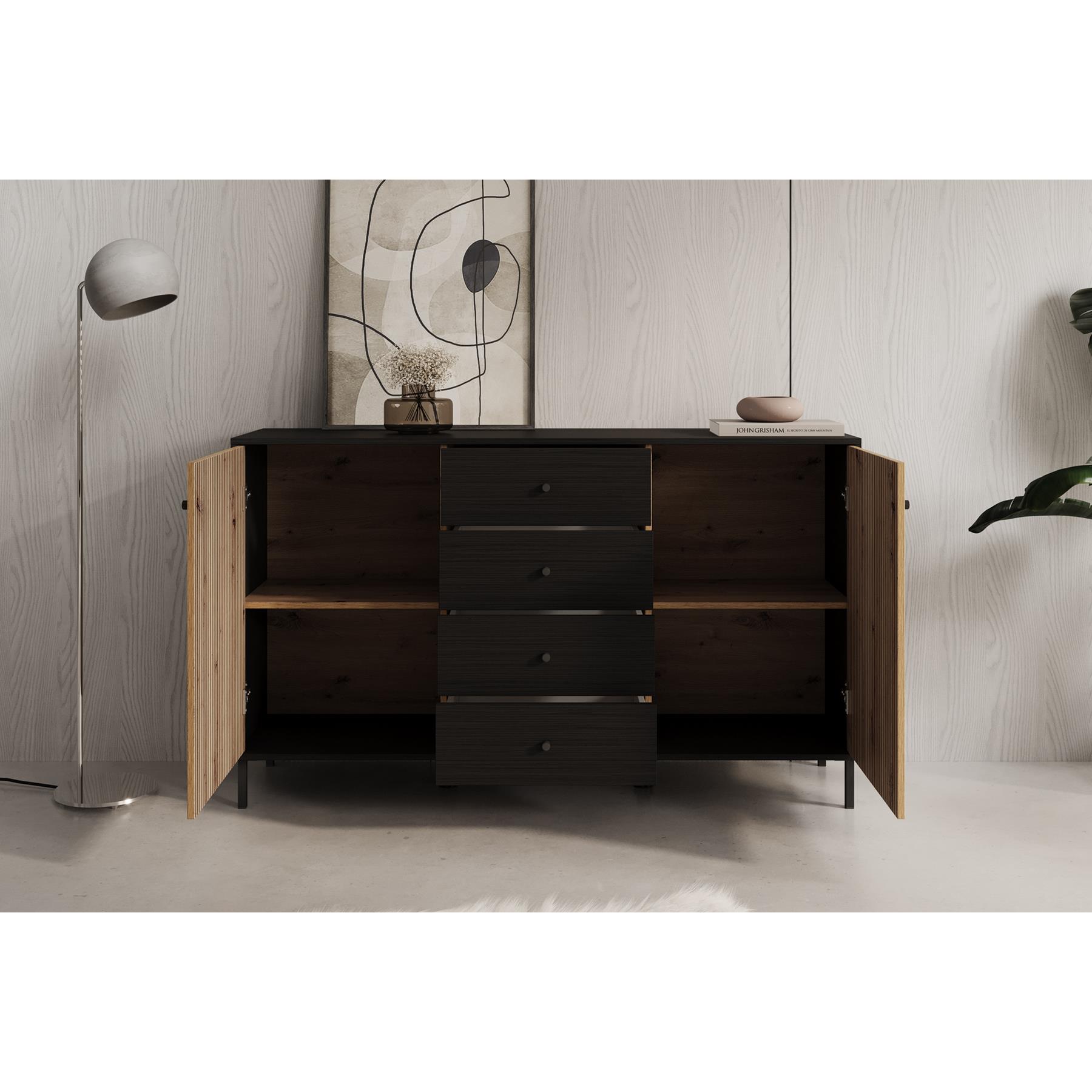 Meubella Dressoir Charles - Zwart eiken - 157 cm