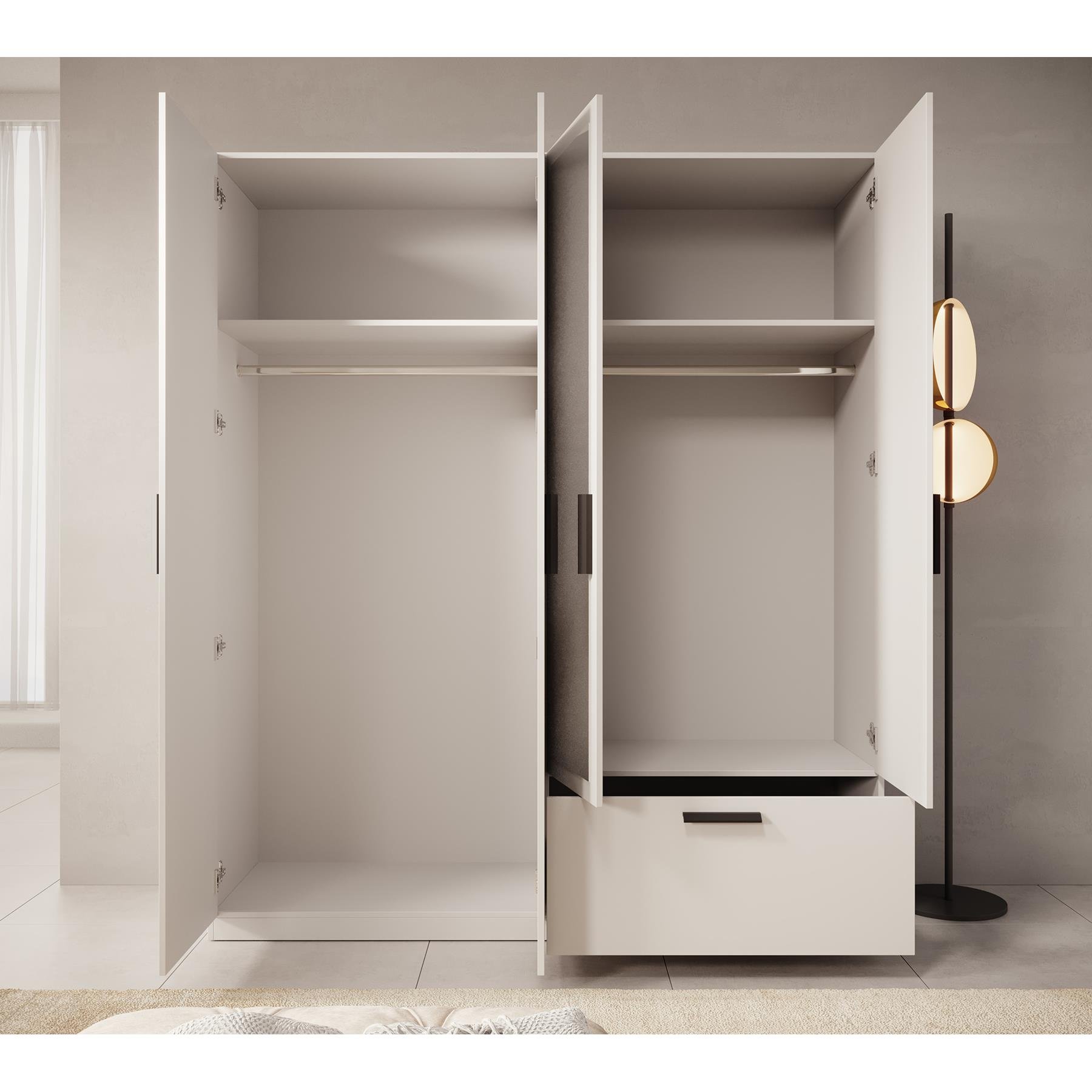 Meubella Kledingkast Lillian - Wit - 180 cm - Met spiegel