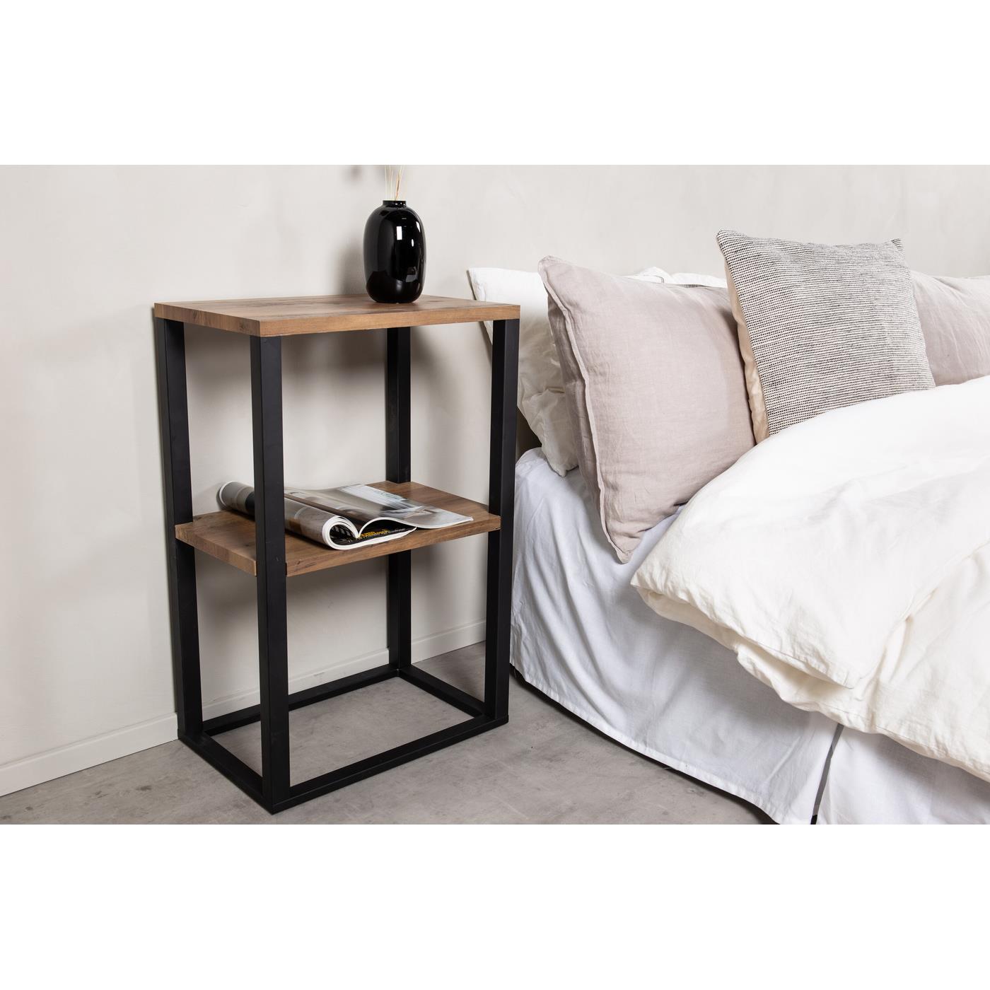 Fjôrd - Nachtkastje Zwart Teak-look - 55x30x70cm - Rise