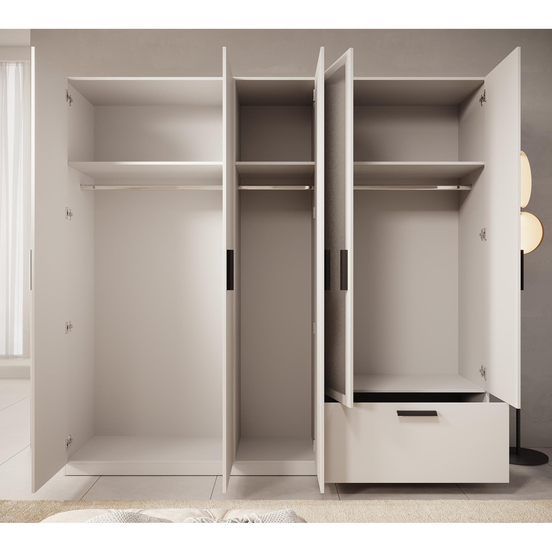 Meubella Kledingkast Lillian - Wit - 225 cm - Met spiegel
