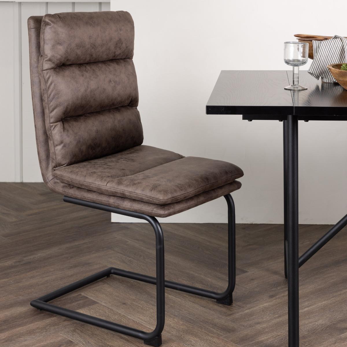 Fjôrd - Eetkamerstoel Bruin - Microfiber - Zizo - Set van 2