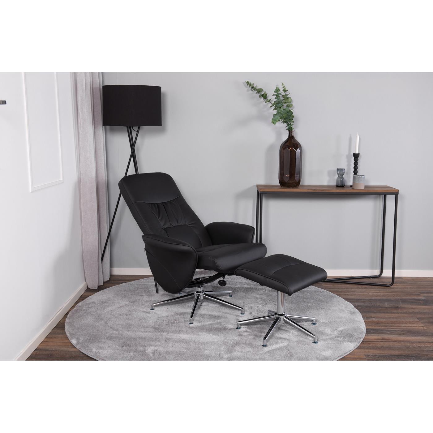 Fjôrd - Relax Fauteuil Zwart Met Ottoman - Pu leer - Rolf