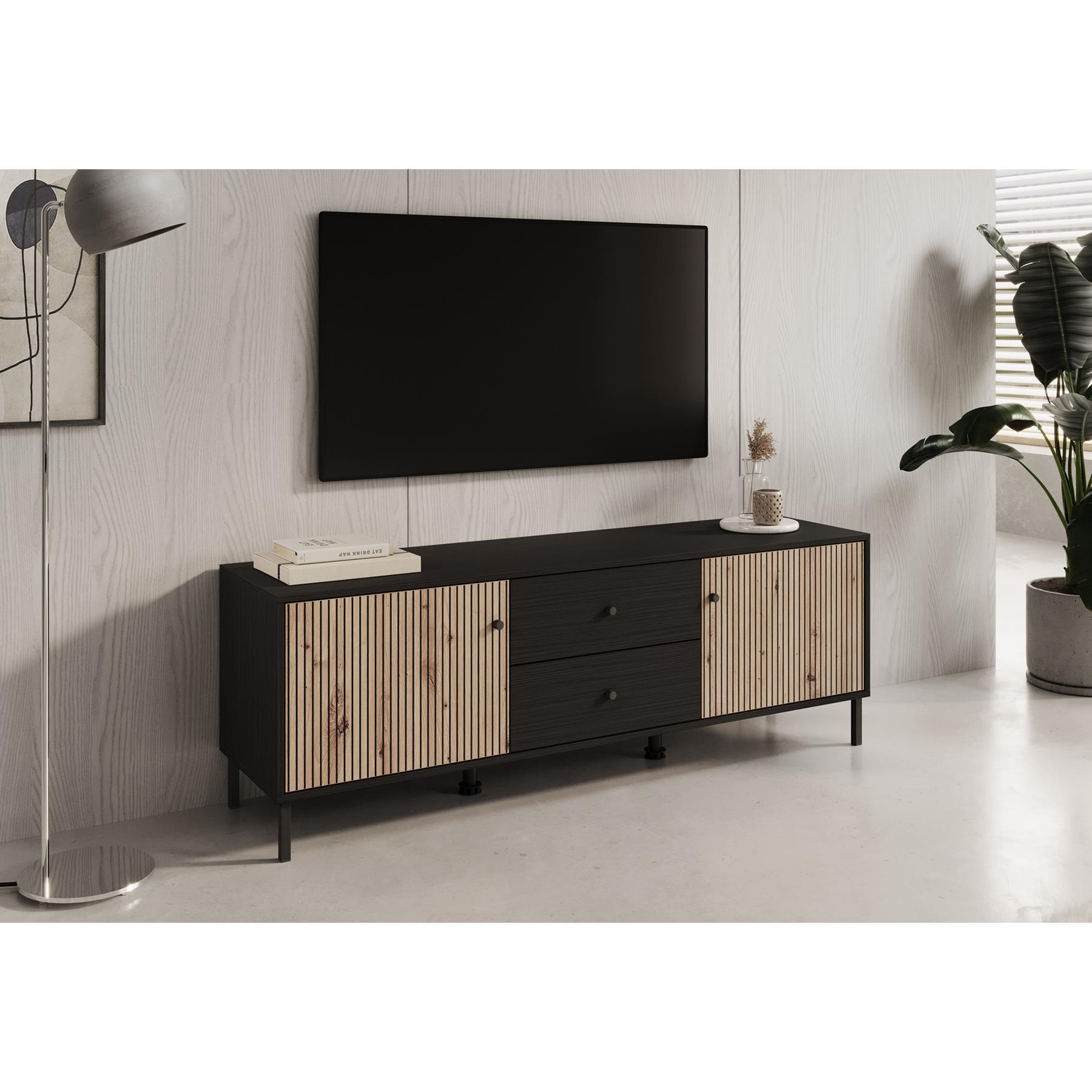Meubella TV-Meubel Charles - Zwart eiken - 157 cm