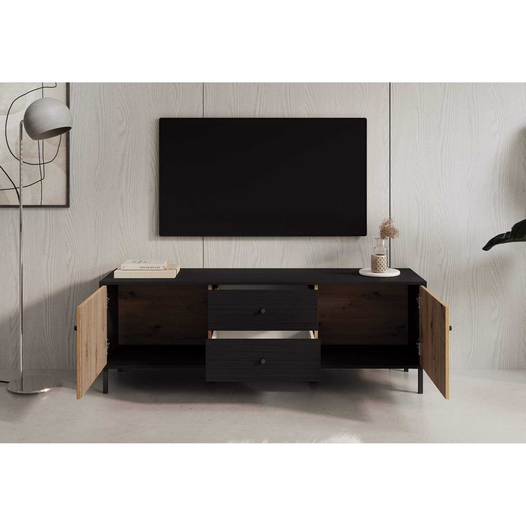 Meubella TV-Meubel Charles - Zwart eiken - 157 cm