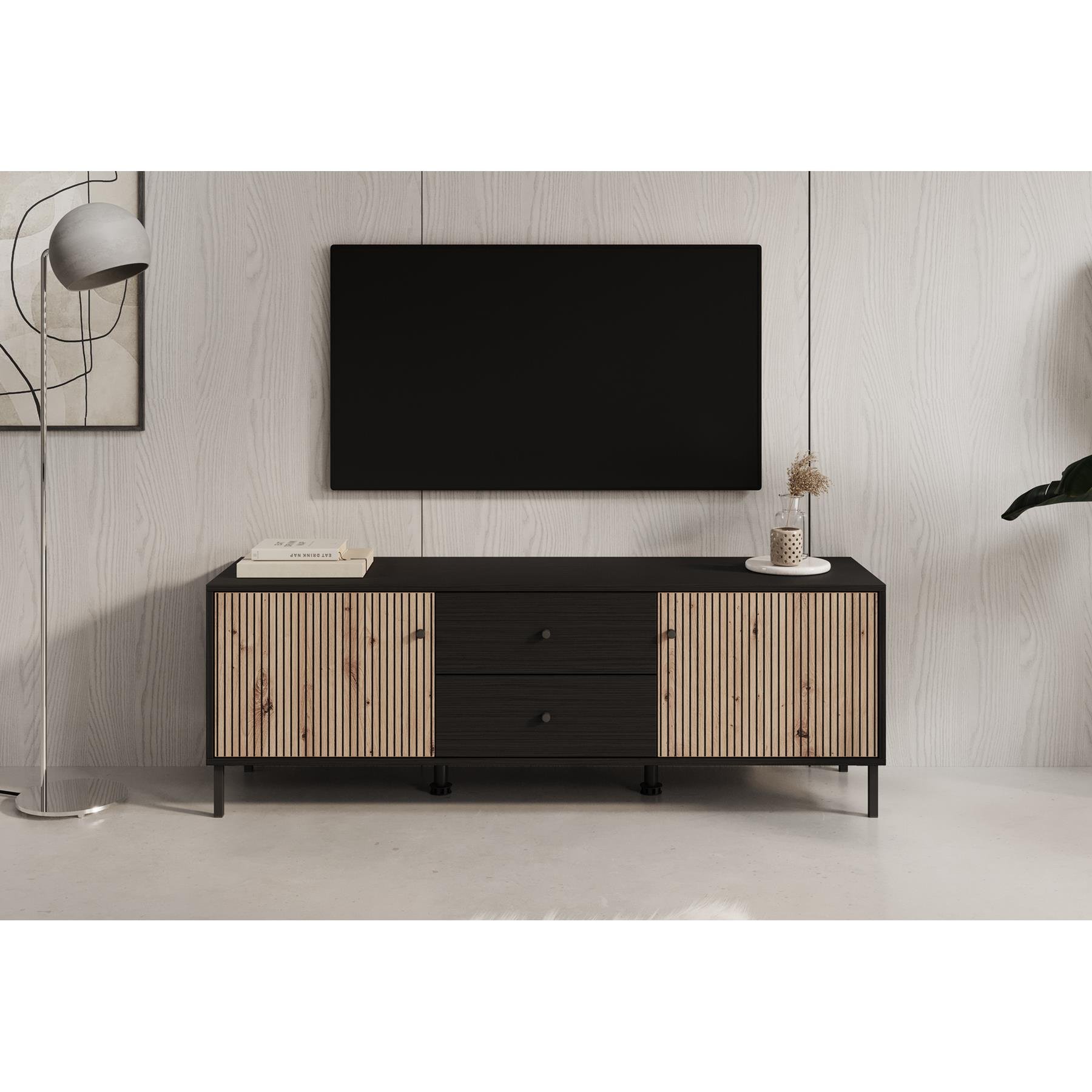 Meubella TV-Meubel Charles - Zwart eiken - 157 cm