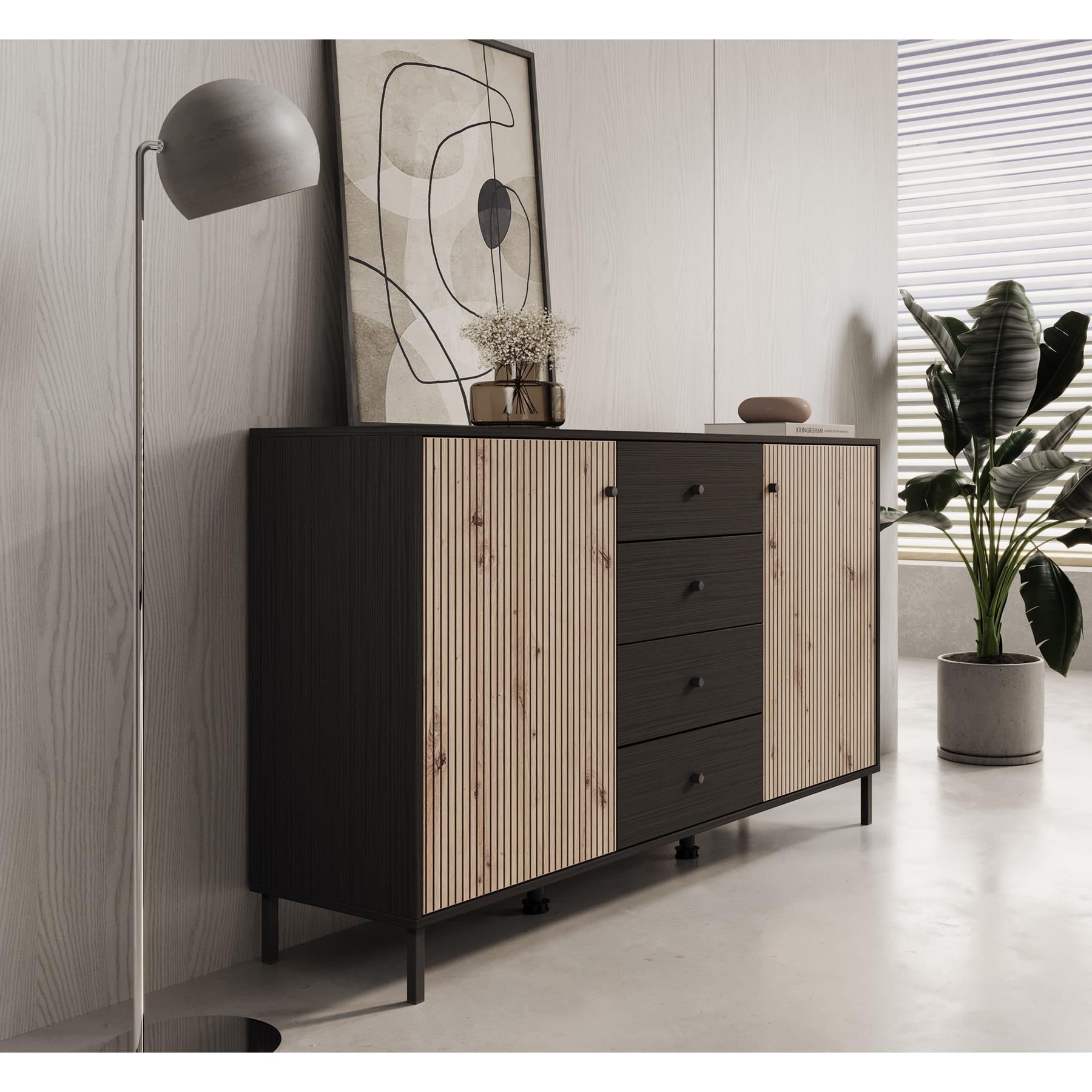 Meubella Dressoir Charles - Zwart eiken - 157 cm
