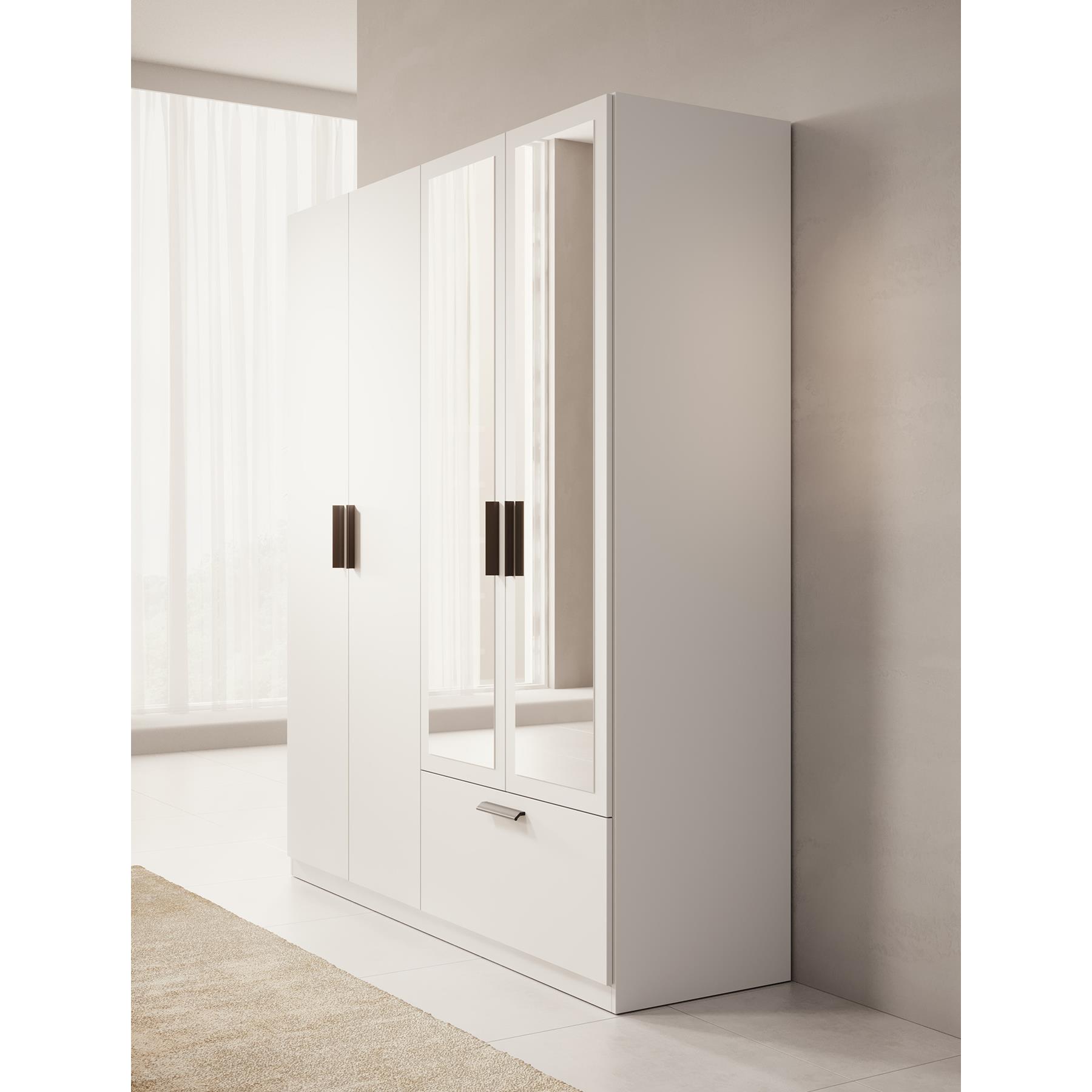 Meubella Kledingkast Lillian - Wit - 180 cm - Met spiegel