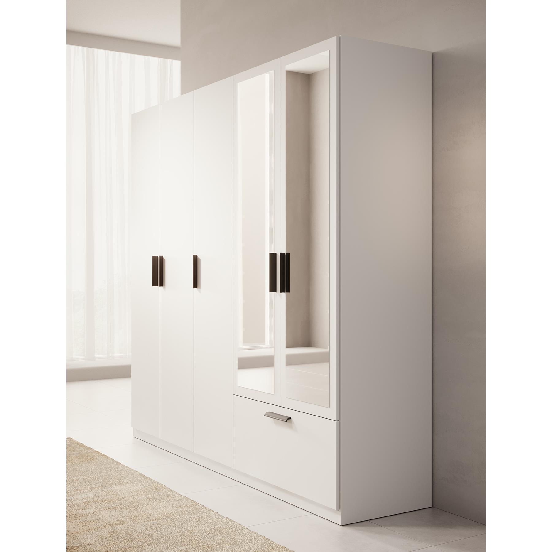 Meubella Kledingkast Lillian - Wit - 225 cm - Met spiegel