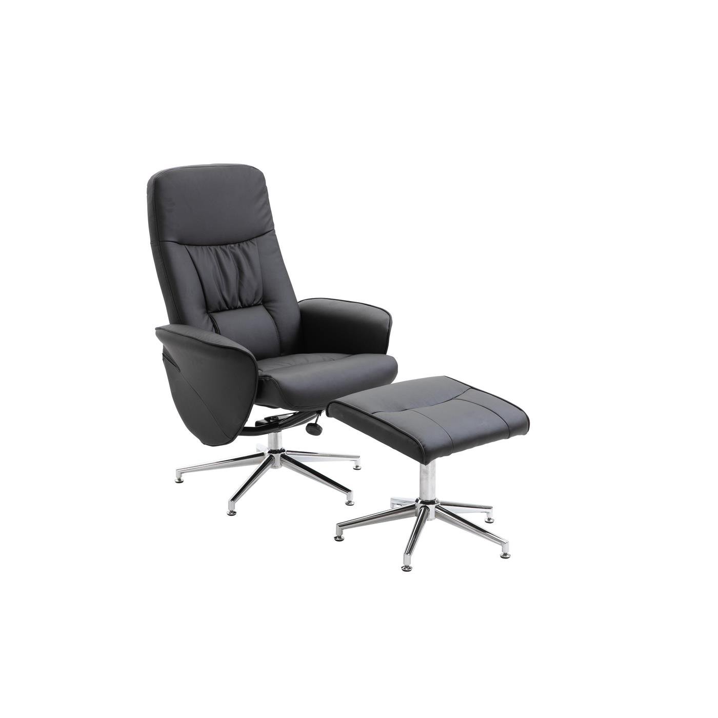 Fjôrd - Relax Fauteuil Zwart Met Ottoman - Pu leer - Rolf
