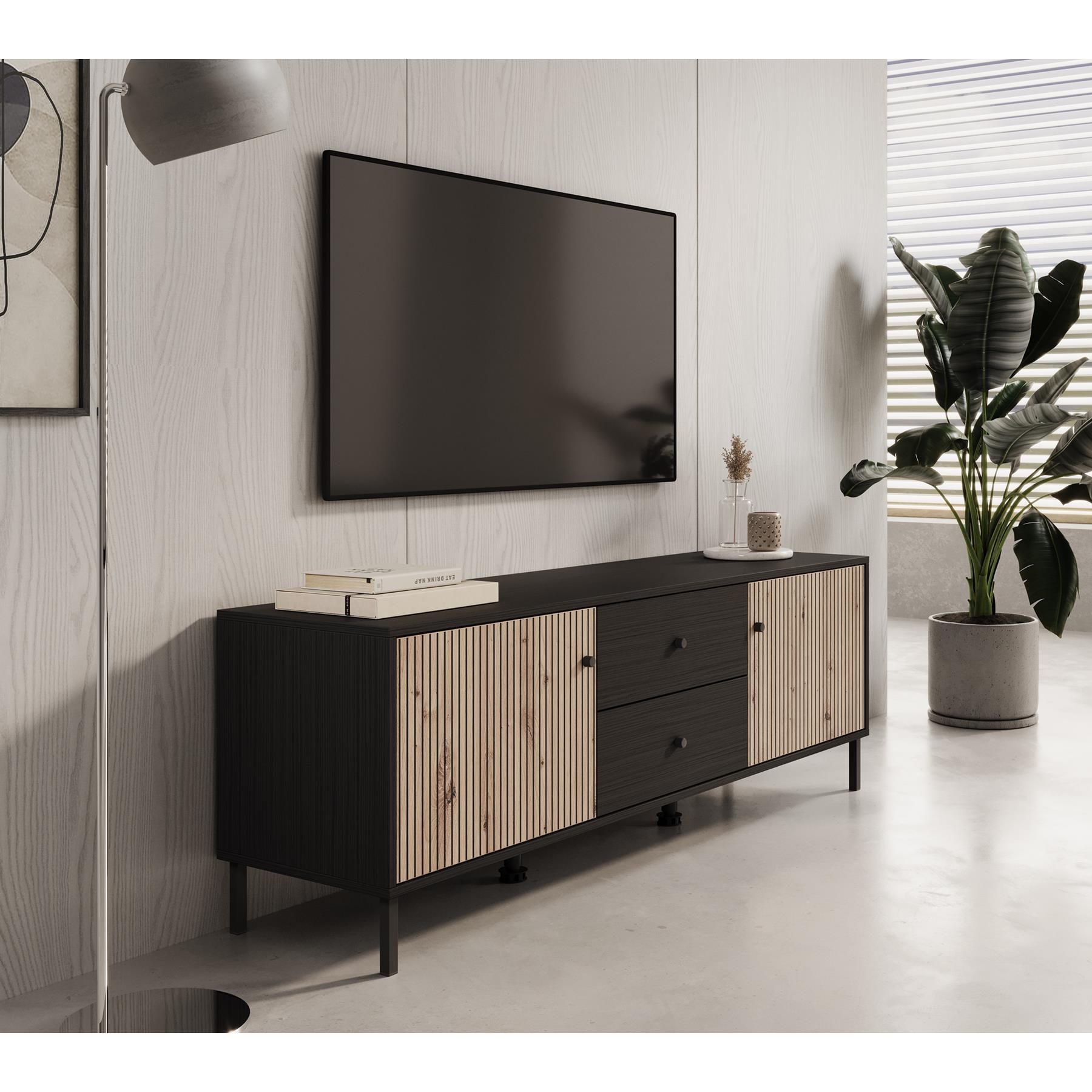 Meubella TV-Meubel Charles - Zwart eiken - 157 cm