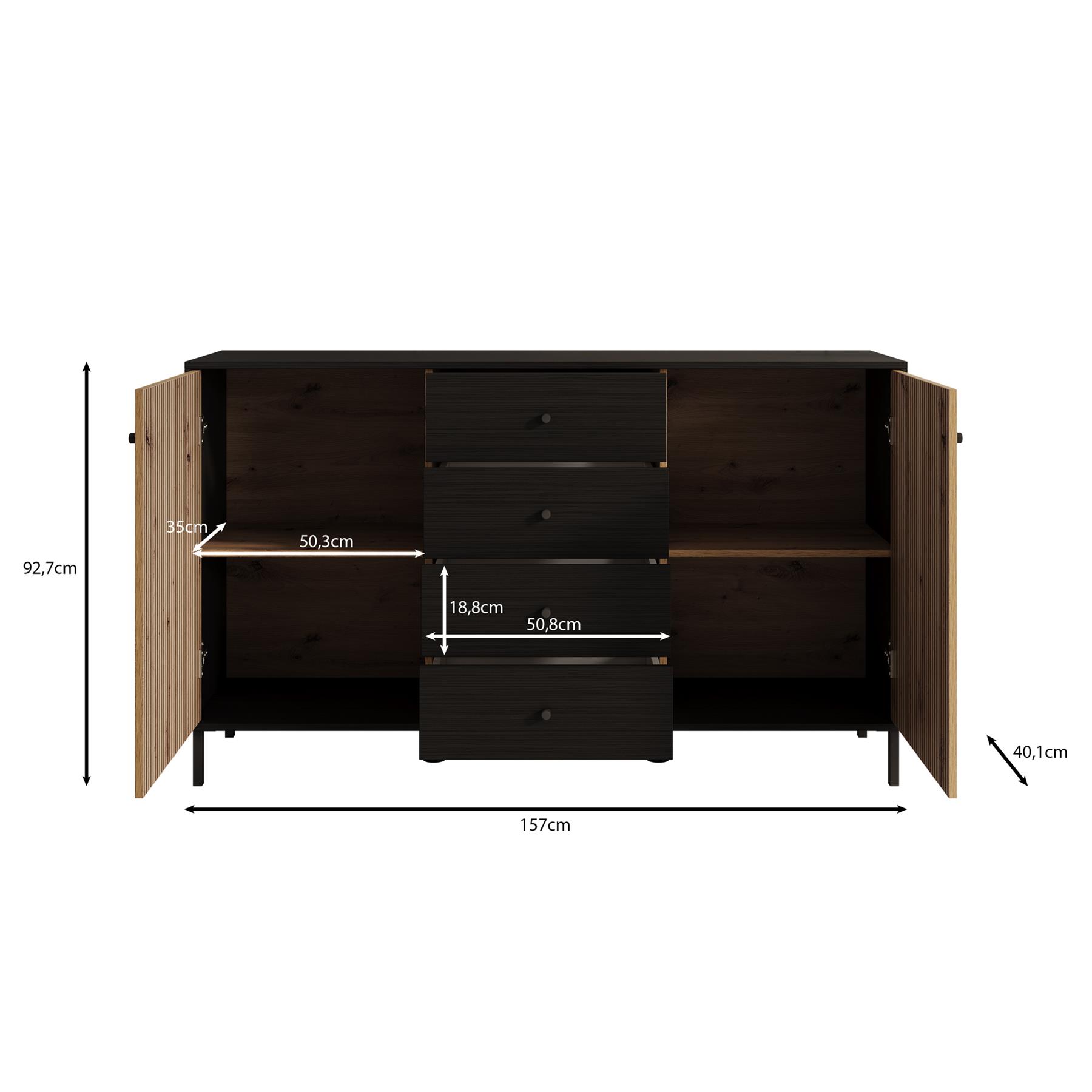 Meubella Dressoir Charles - Zwart eiken - 157 cm