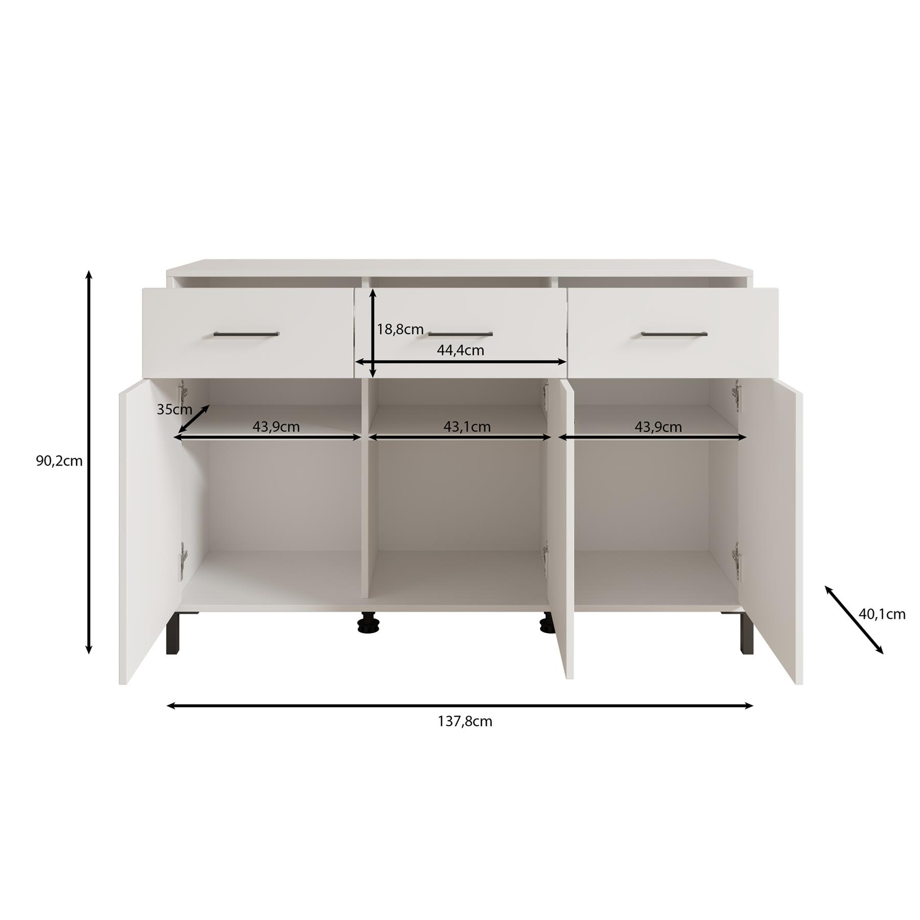 Meubella Dressoir Vidor - Beige - 138 cm - 3 lades