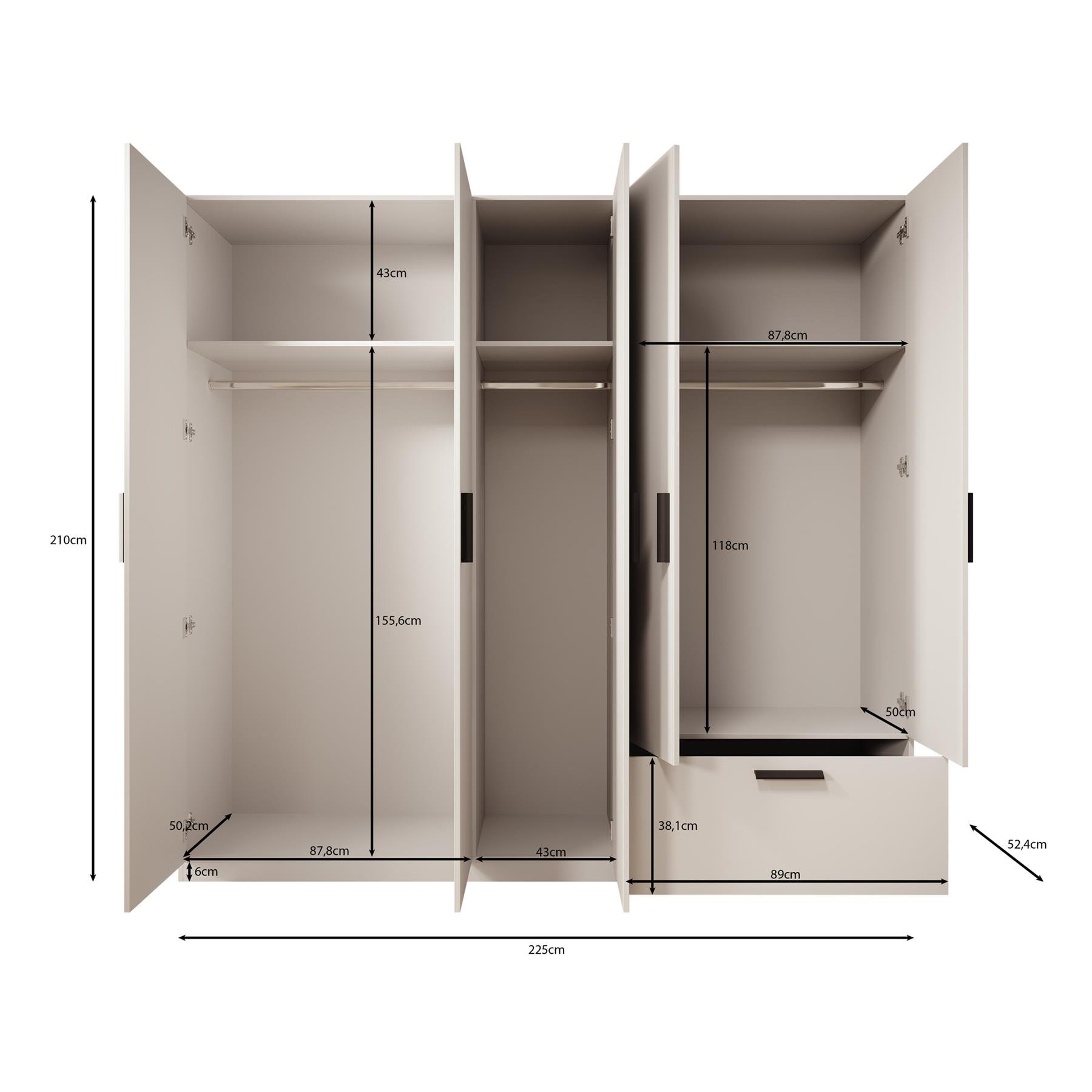 Meubella Kledingkast Lillian - Wit - 225 cm