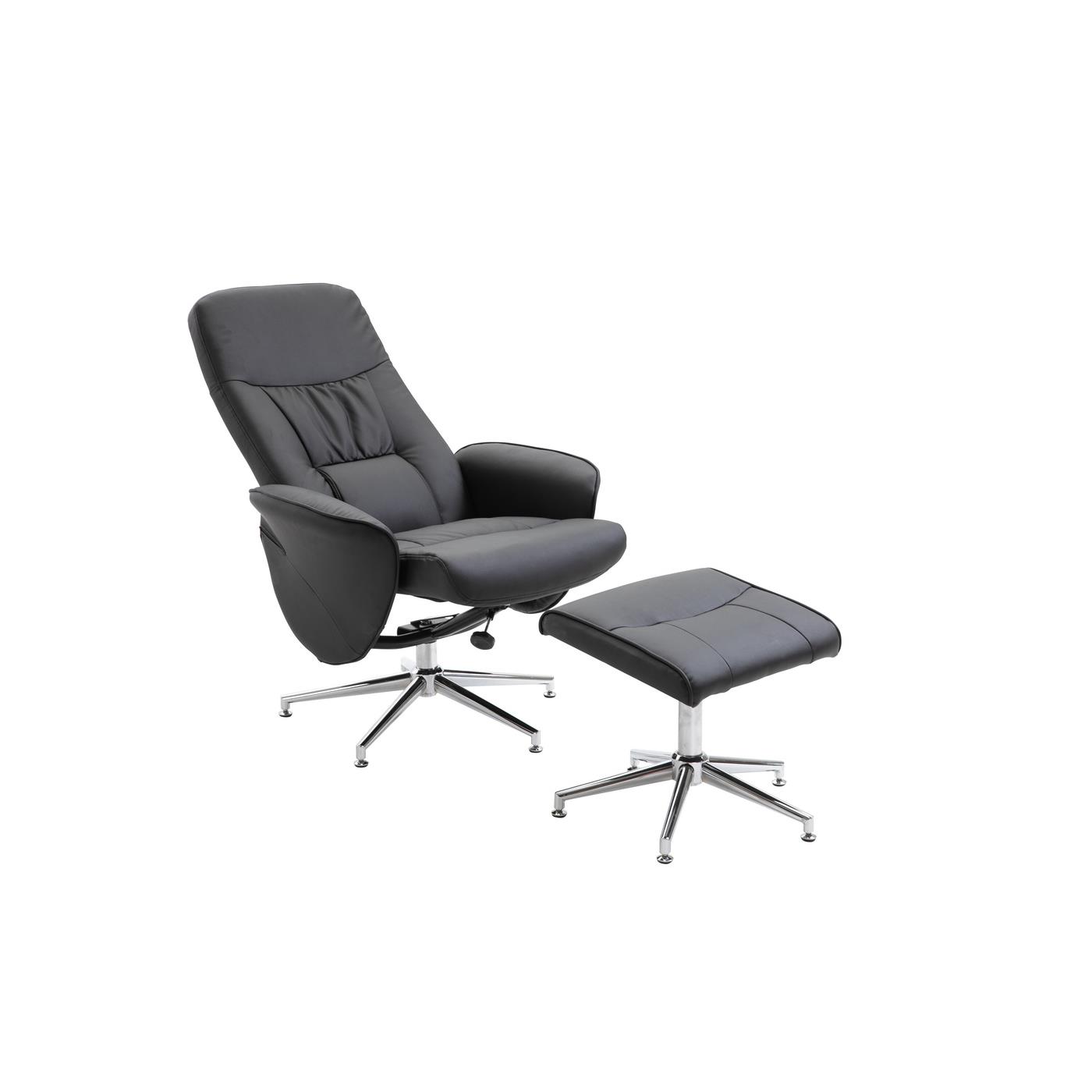 Fjôrd - Relax Fauteuil Zwart Met Ottoman - Pu leer - Rolf