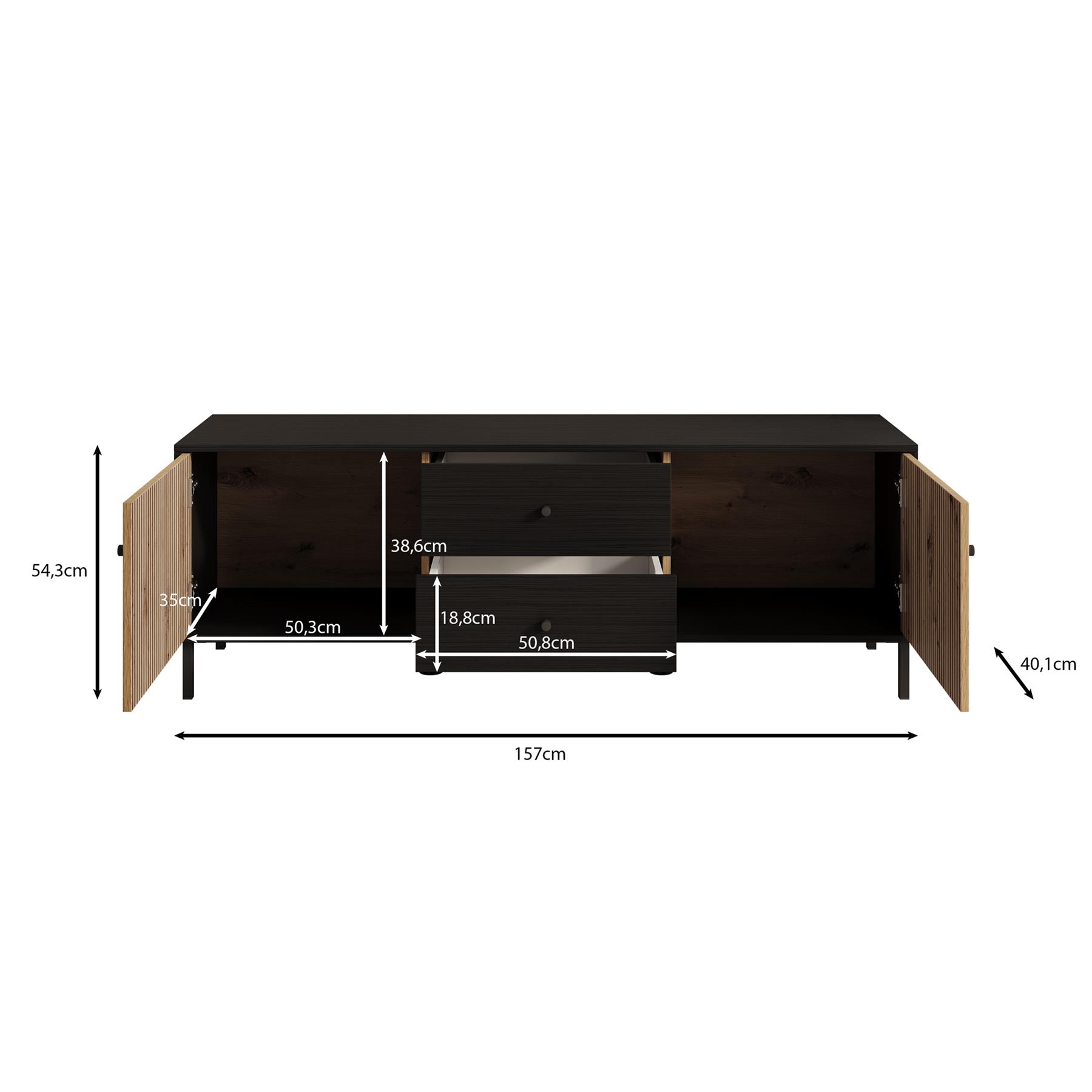 Meubella TV-Meubel Charles - Zwart eiken - 157 cm