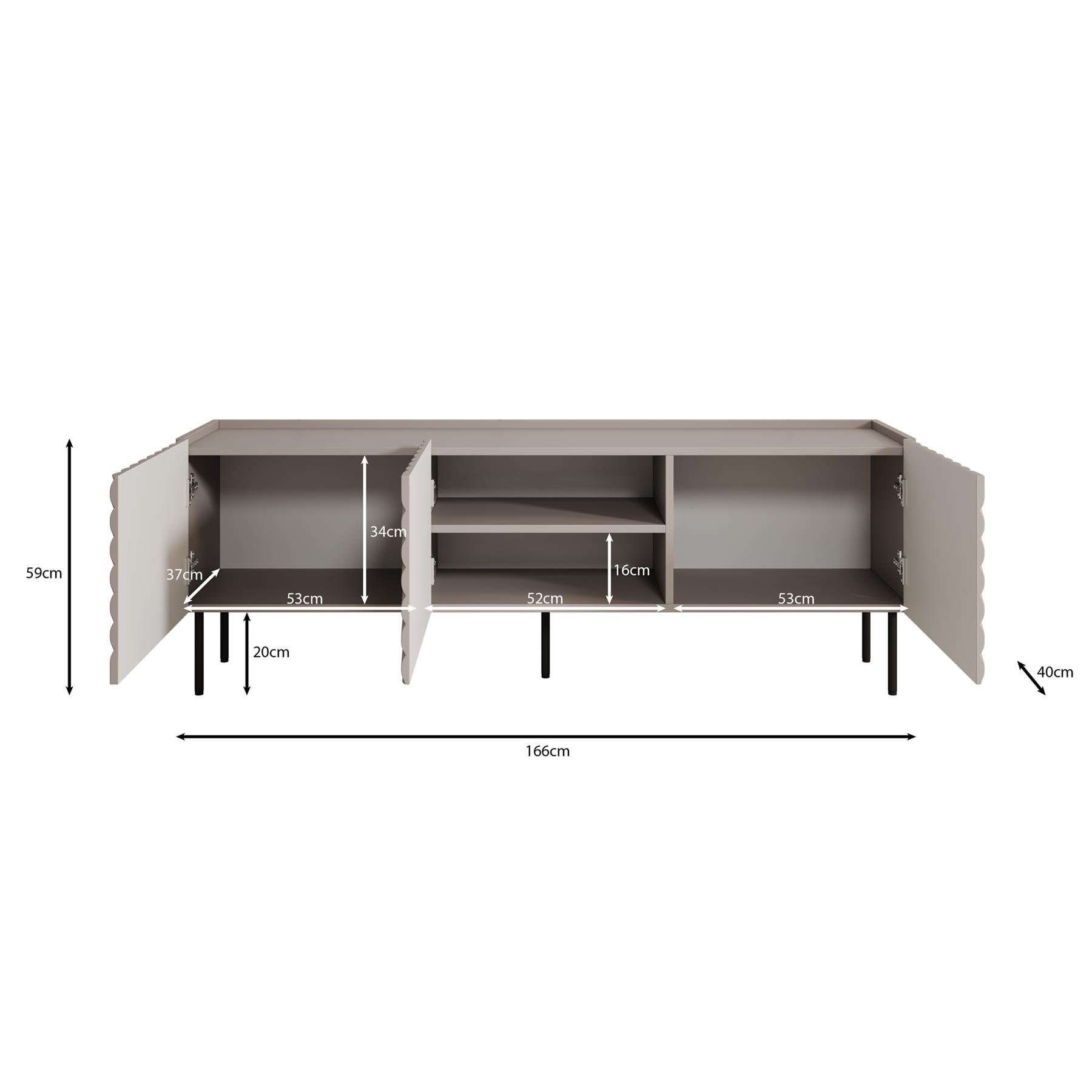 Meubella TV-Meubel Laguna - Zwart - 165 cm