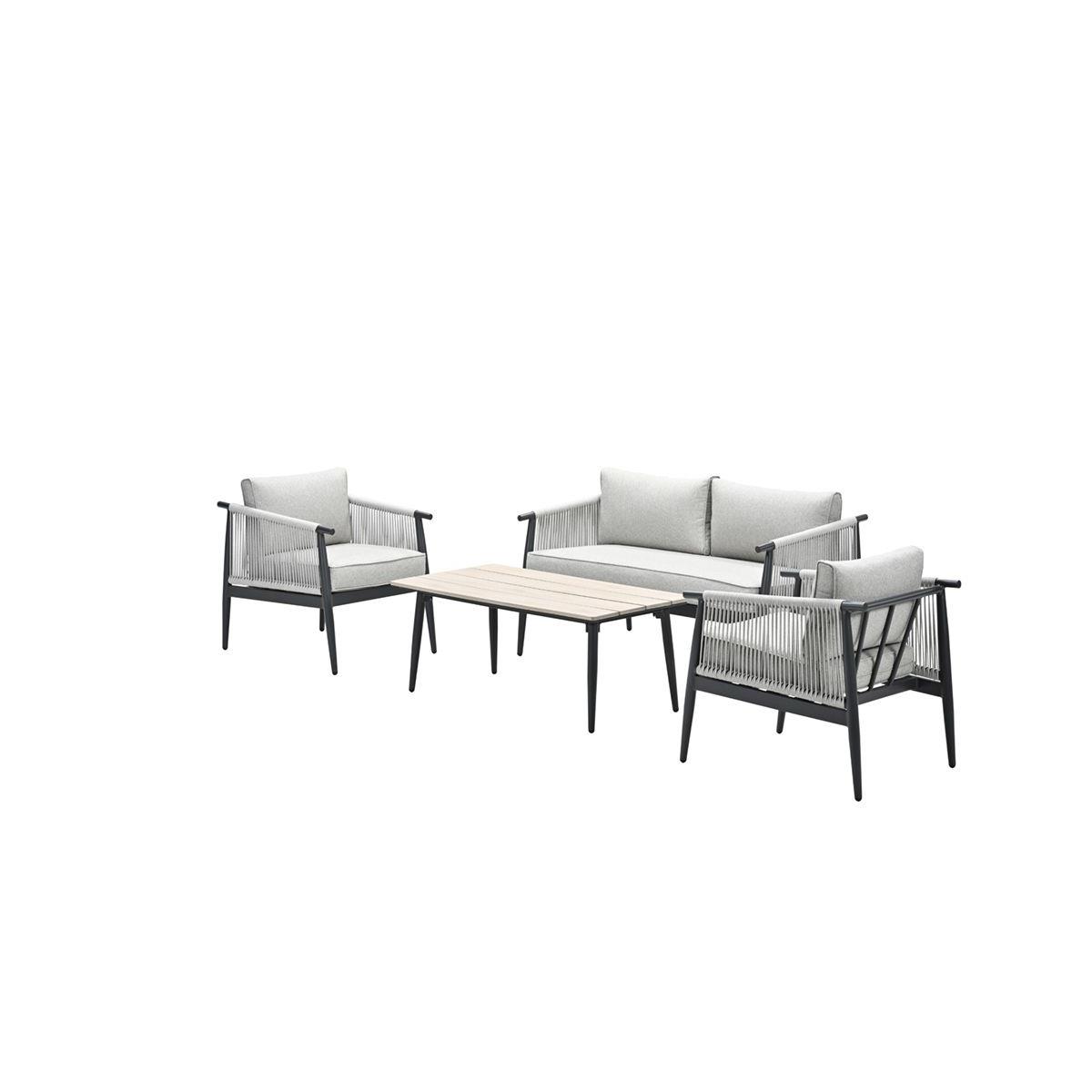 Aloha loungeset - 4-delig - carbon black - zand - light teak Vironwood