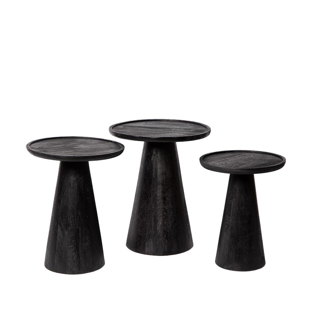 Atmooz Ultimo Bijzettafel Set van 3 - Ø46|41|36 cm - Zwart Mangohout