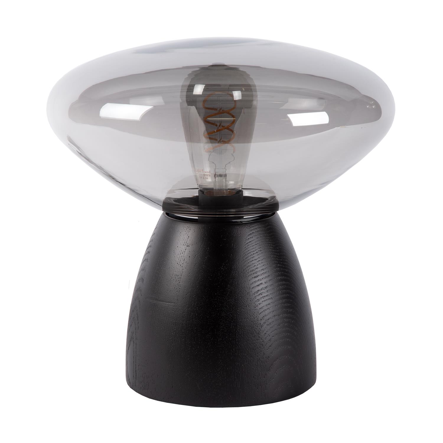 Atmooz Tafellamp Cannes - Zwart Eikenhout & Gerookt Glas - Ø 29 cm