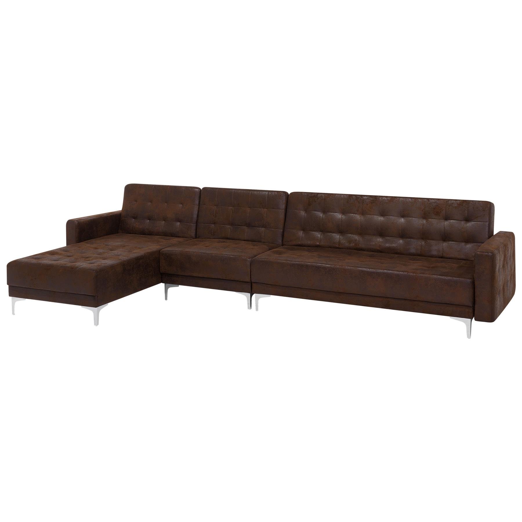 Beliani-ABERDEEN-Hoekslaapbank-Bruin-Rechterzijde-347 cm-Kunstleer