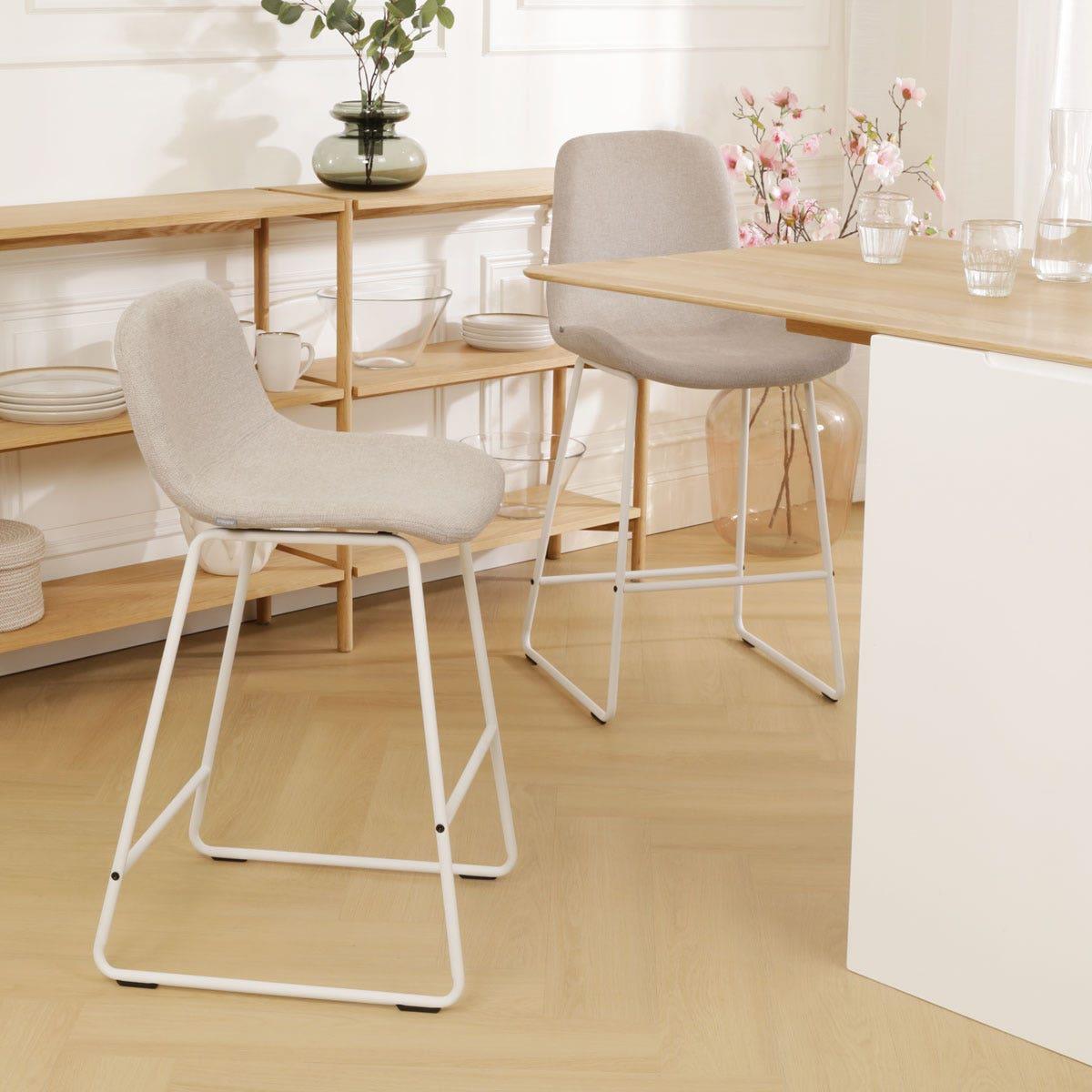 Nolon Nino-Mats Barkruk Beige - Wit Onderstel - 65 cm
