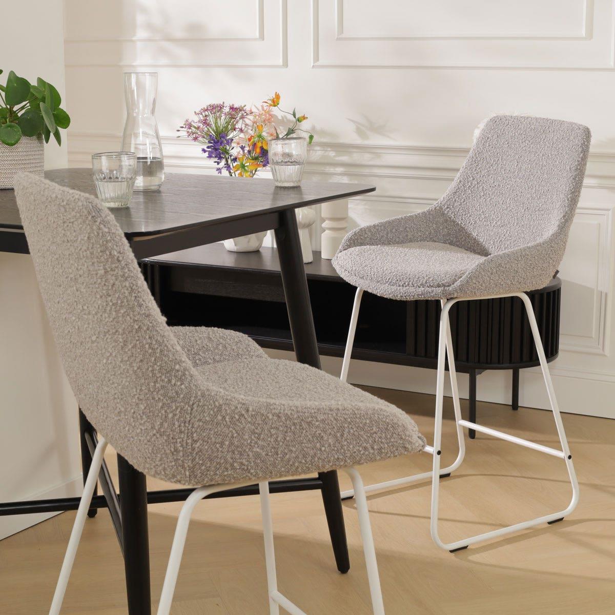 Nolon Nino-Isa Barkruk Bouclé Taupe - Stof - Wit Onderstel - 75 cm