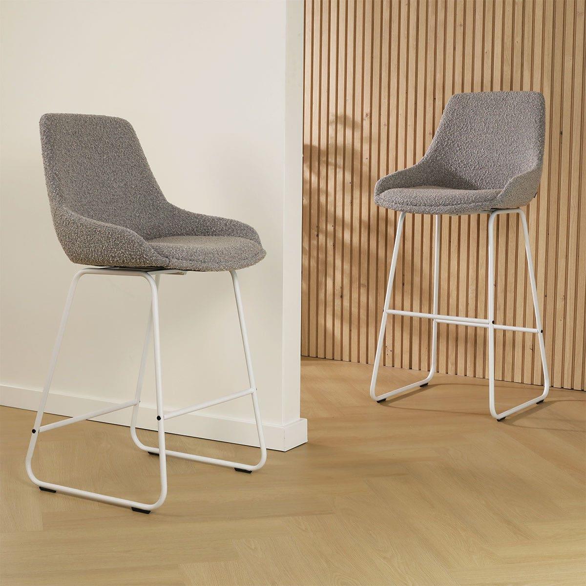 Nolon Nino-Isa Barkruk Bouclé Taupe - Stof - Wit Onderstel - 75 cm