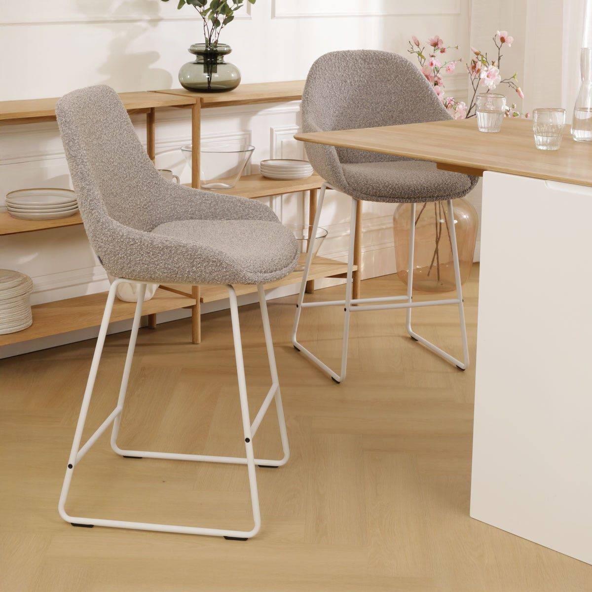 Nolon Nino-Isa Barkruk Bouclé Taupe - Stof - Wit Onderstel - 75 cm