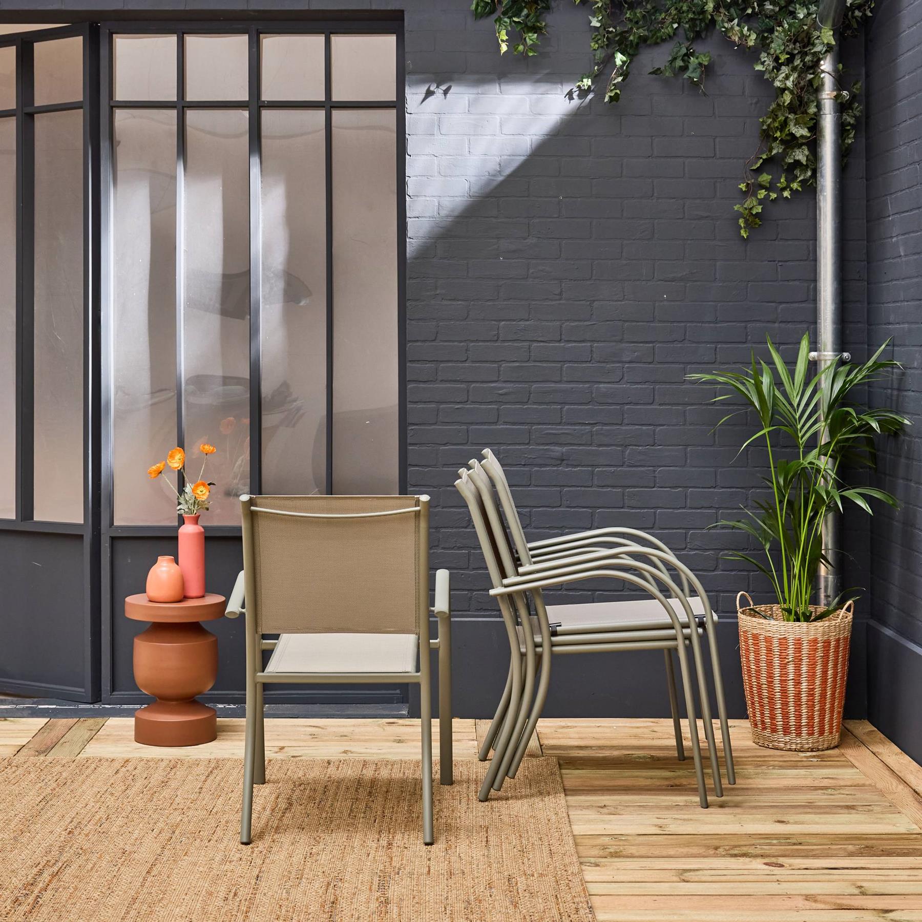sweeek - Stapelbare tuinstoelen van aluminium en textileen (set van 4)