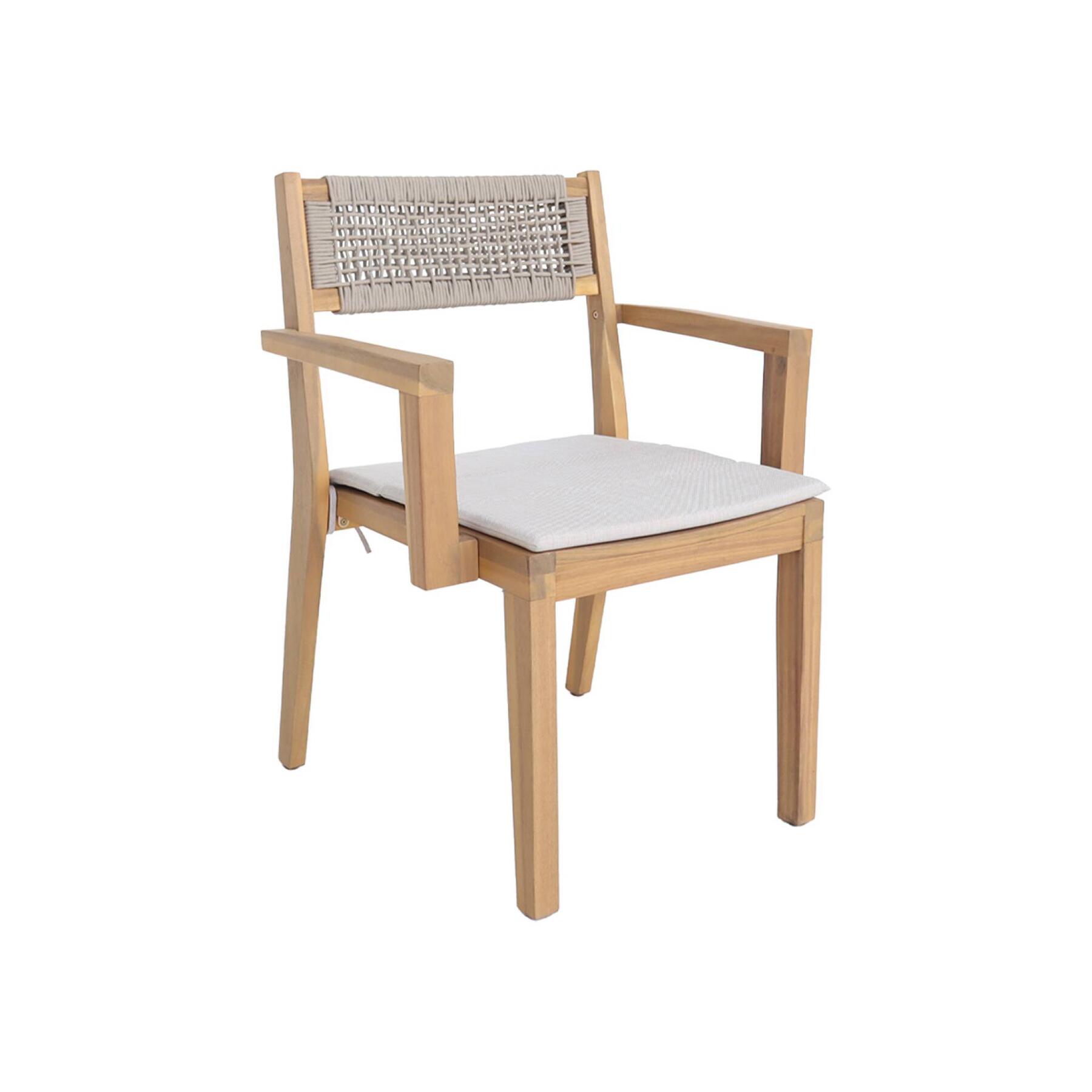 sweeek - Set van 2 acaciahouten tuinstoelen met kussen en touw