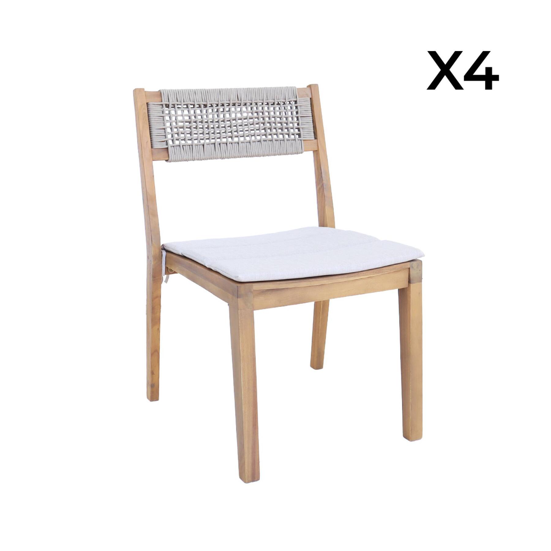sweeek - Set van 2 acaciahouten tuinstoelen met kussen en touw