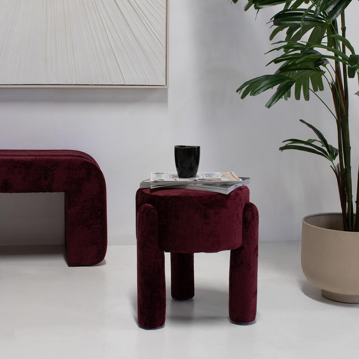 Giga Meubel - Poef Burgundy Stof - 44x44x42cm - Yara