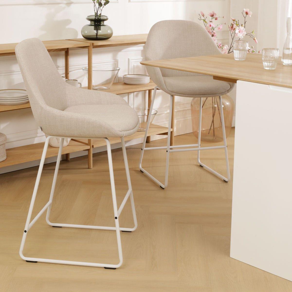 Nolon Nino-Isa Barkruk Beige - Stof - Wit Onderstel - 75 cm
