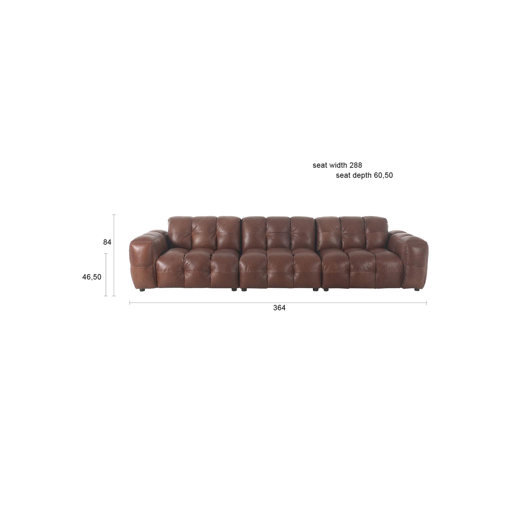 Dutchbone Hackman 4,5-zitsbank Leer Chocolade Bruin