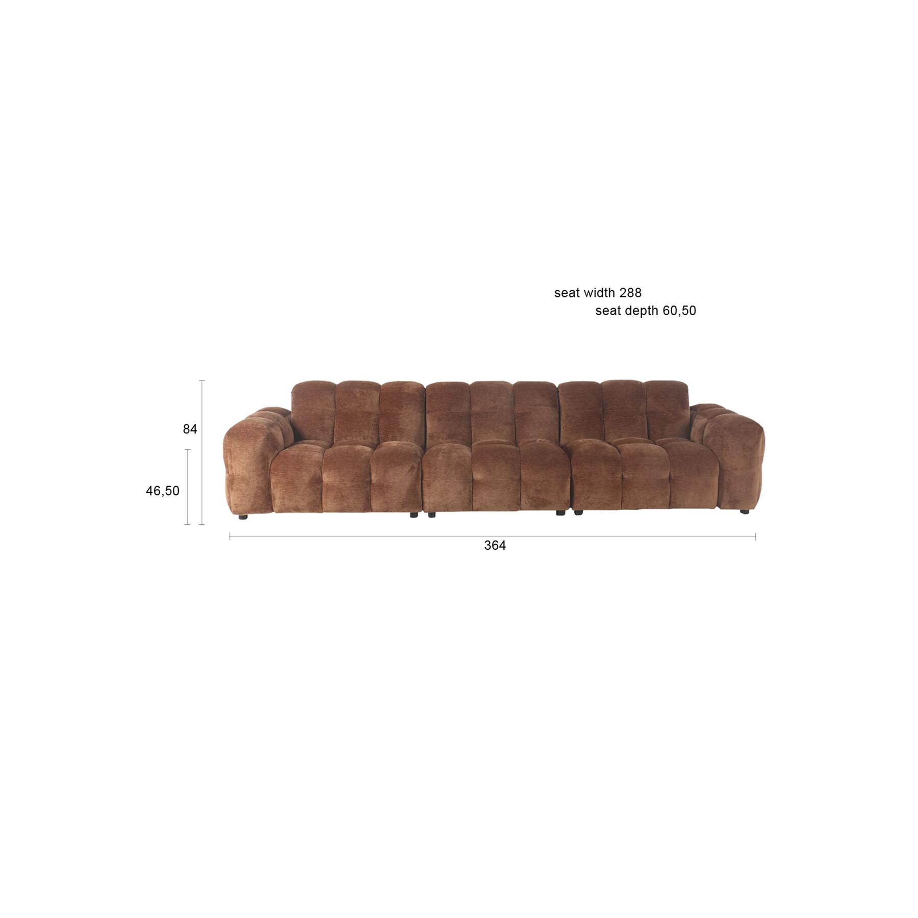 Dutchbone Hackman 4,5-zitsbank Velours Cognac Bruin