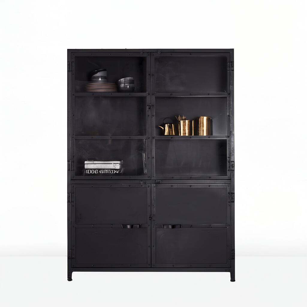 Giga Meubel - Vitrinekast Zwart - Metaal - 138x43x190cm - Kast Marcia